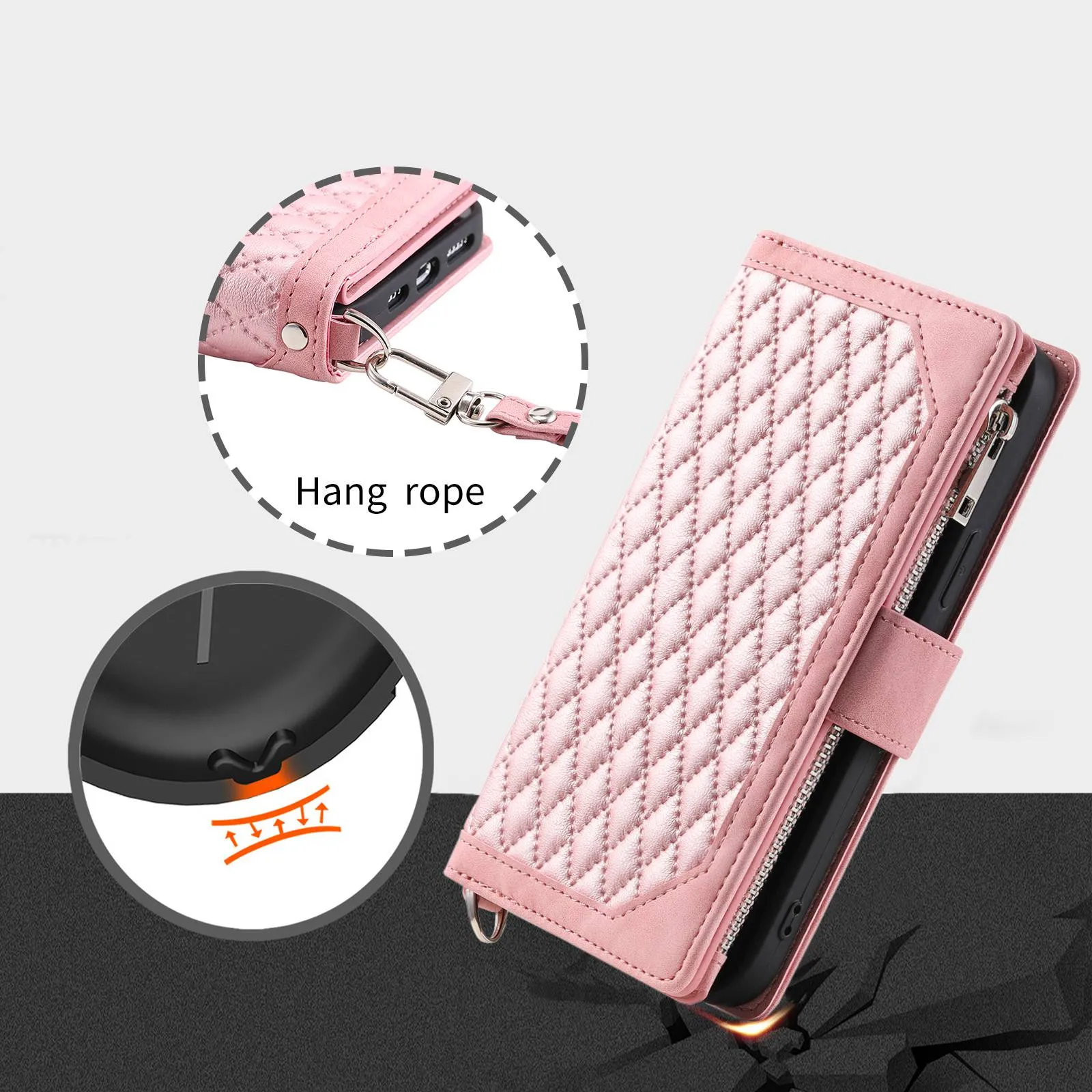 005 Style Anti-scratch Phone Wallet Case for iPhone 12 Pro Max 6.7 inch, Full Protection Rhombus Texture Zipper Pocket PU Leather Mobile Phone Cover Stand with Strap