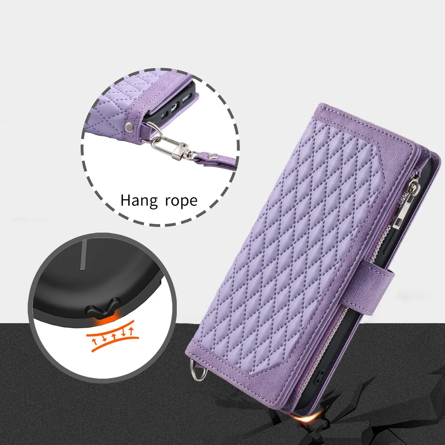 005 Style for iPhone X / XS Max 6.5 inch Rhombus Texture Stand Wallet Case Zipper Pocket PU Leather Phone Cover with Wrist Strap