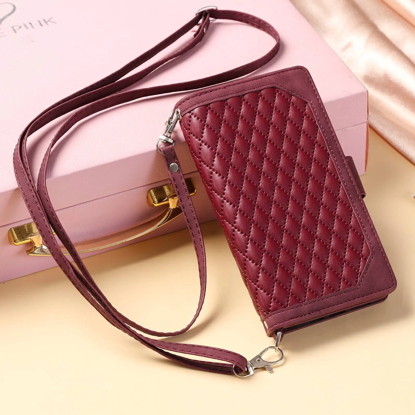 005 Style For Samsung Galaxy S20 FE 4G / 5G / S20 FE 2022 / S20 Lite, PU Leather Anti-scratch Rhombus Texture Phone Case Zipper Pocket Wallet Stand Cover with Lanyard / Strap