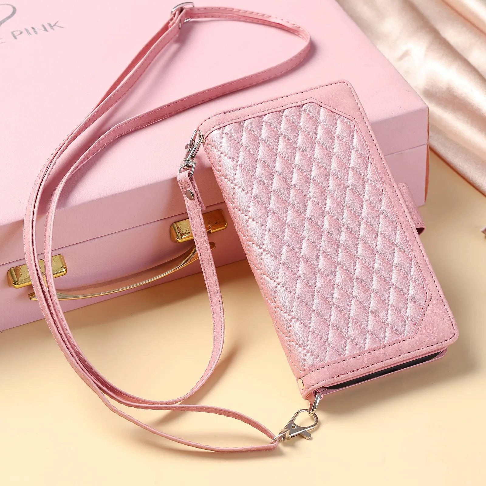 005 Style For Samsung Galaxy S20 FE 4G / 5G / S20 FE 2022 / S20 Lite, PU Leather Anti-scratch Rhombus Texture Phone Case Zipper Pocket Wallet Stand Cover with Lanyard / Strap