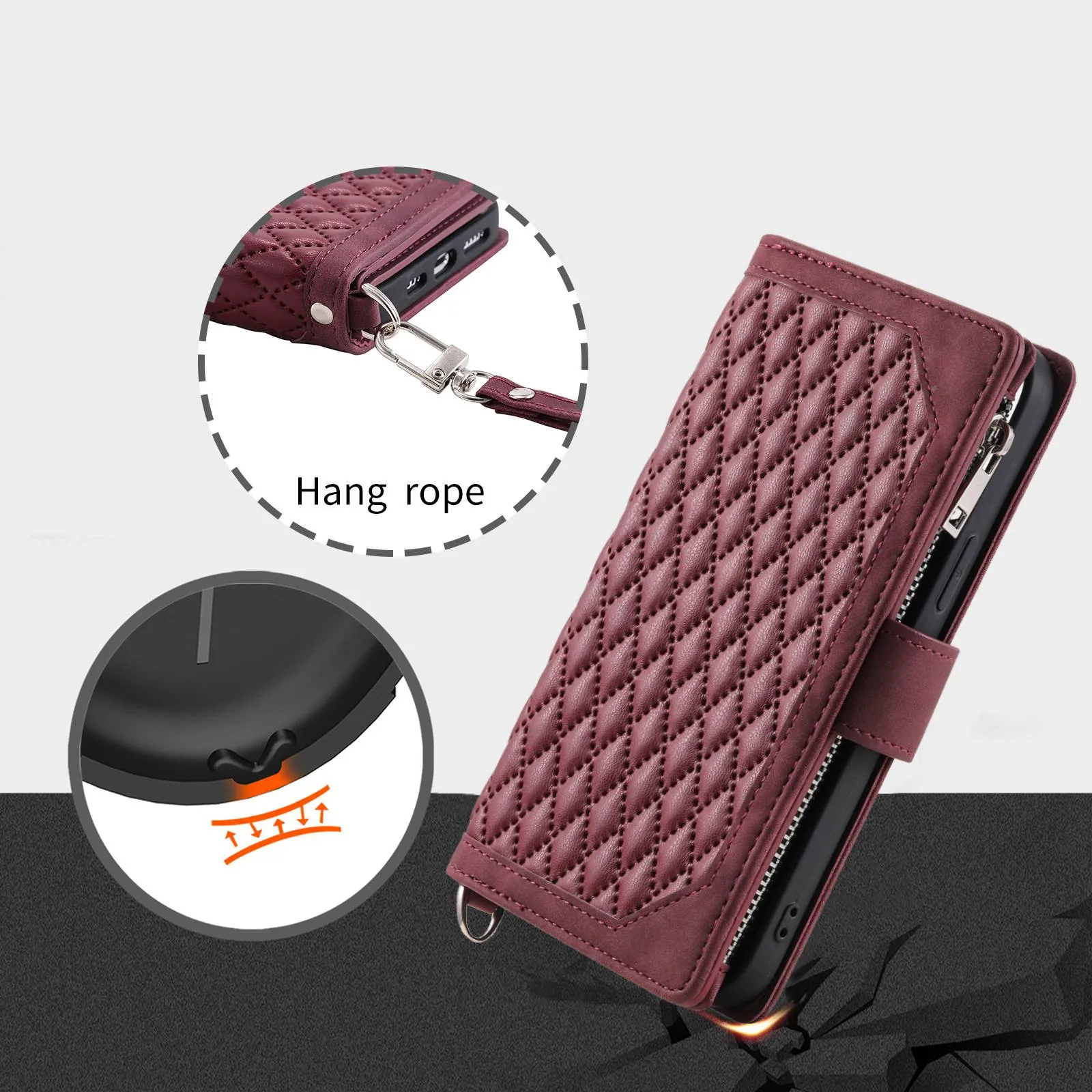 005 Style For Samsung Galaxy S20 FE 4G / 5G / S20 FE 2022 / S20 Lite, PU Leather Anti-scratch Rhombus Texture Phone Case Zipper Pocket Wallet Stand Cover with Lanyard / Strap