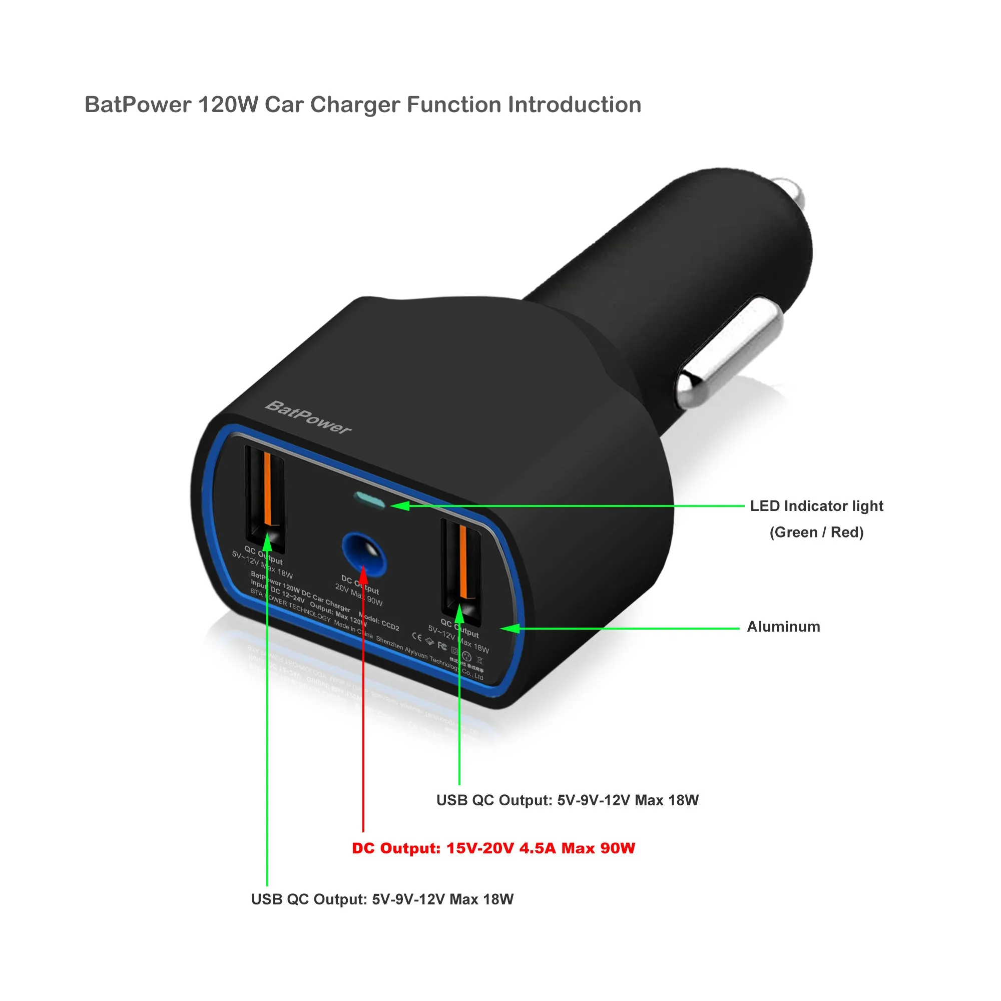 120W Laptop Car Charger High Power Delivery for Dell Laptop Car Charger DC 12v-24v Auto Charger Vehicle Charger CCD2