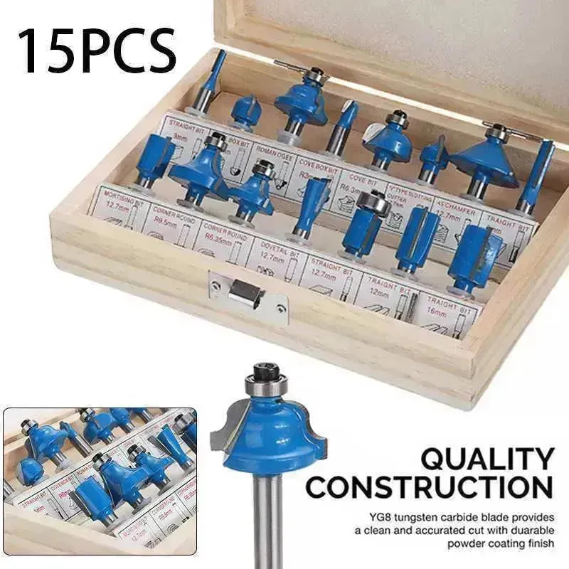 15 pcs Trimming Milling Cutter Set Woodworking Milling Router Bits