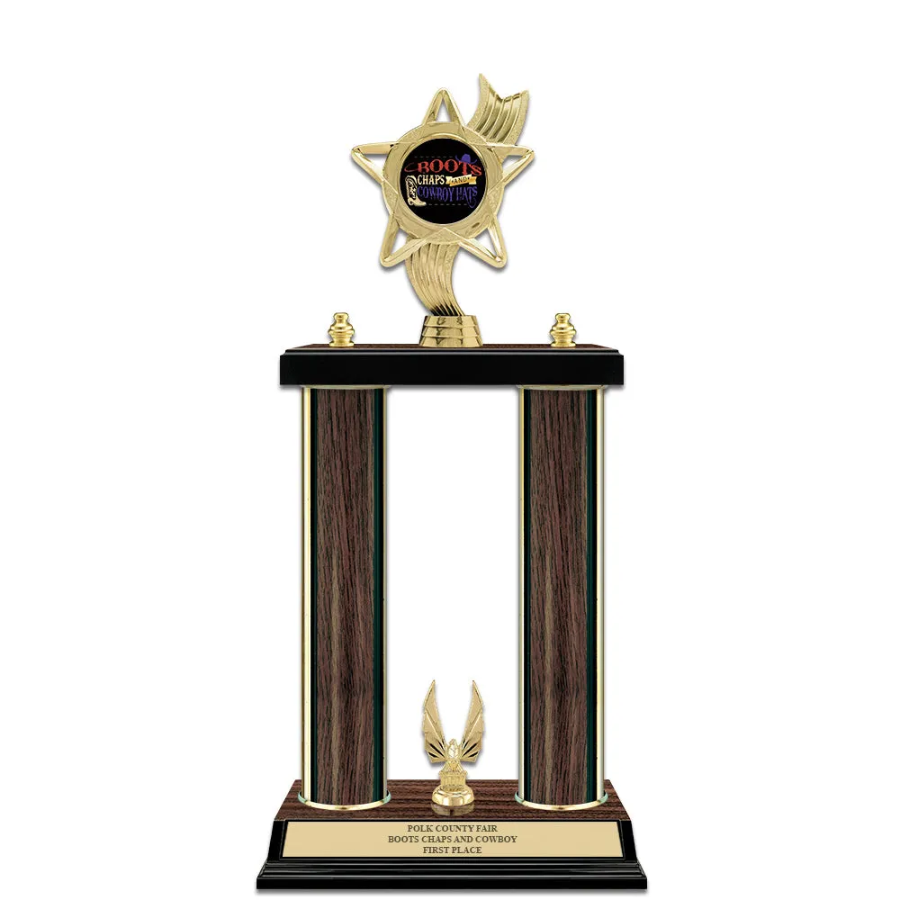 15" Custom Walnut Finished Award Trophy With Trim & Insert Top