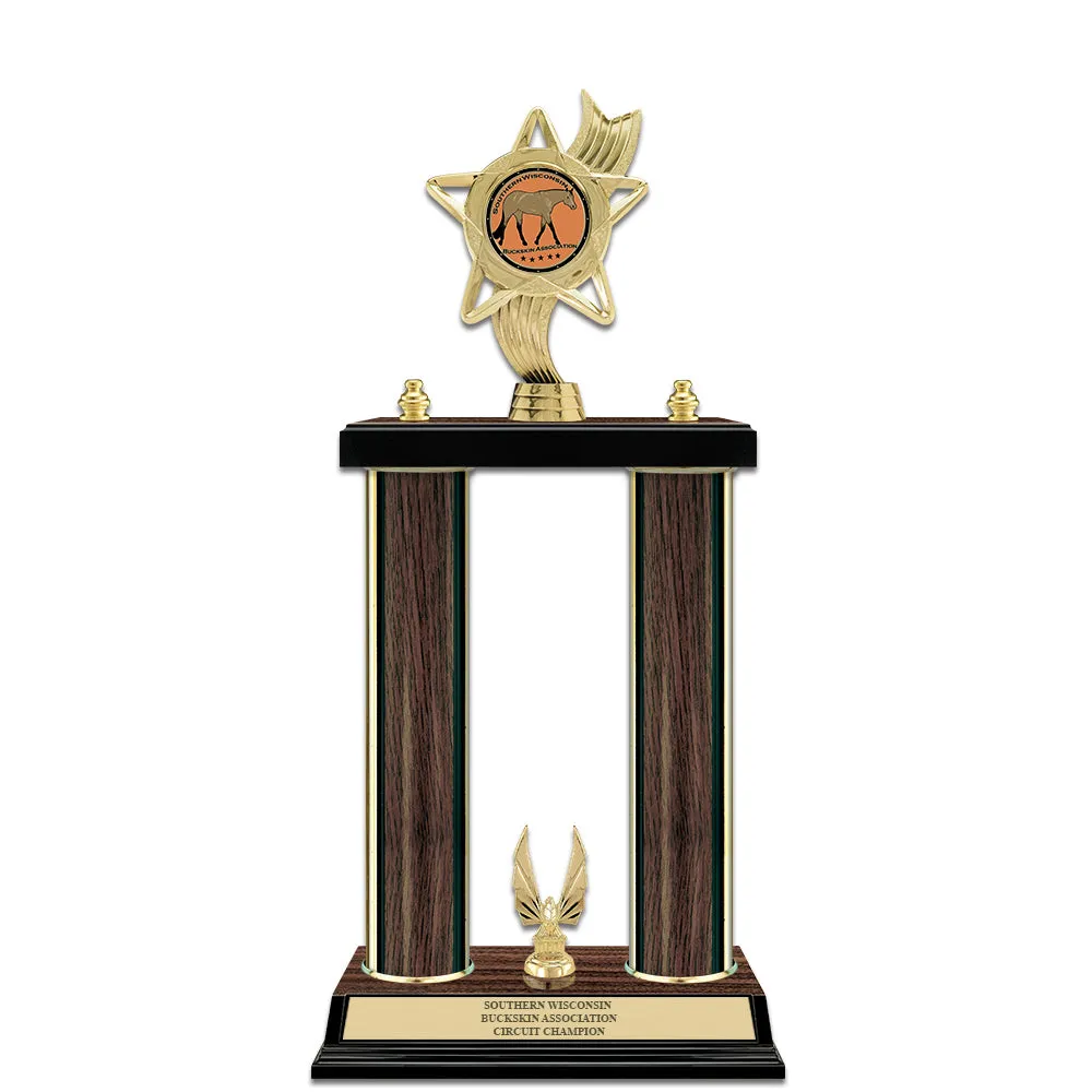 15" Custom Walnut Finished Award Trophy With Trim & Insert Top