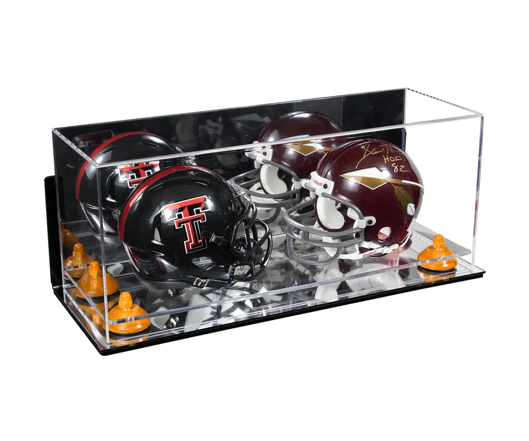 2 Mini Helmet or Mini Football with Mini Helmet Display Case - Mirror  Wall Mounts (B46/V46/A019)