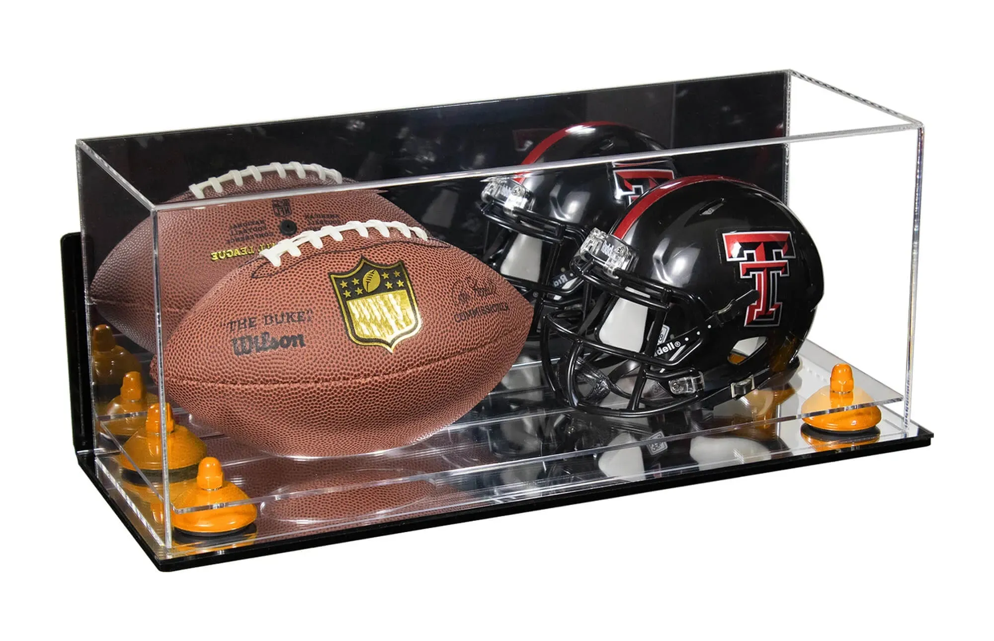 2 Mini Helmet or Mini Football with Mini Helmet Display Case - Mirror  Wall Mounts (B46/V46/A019)