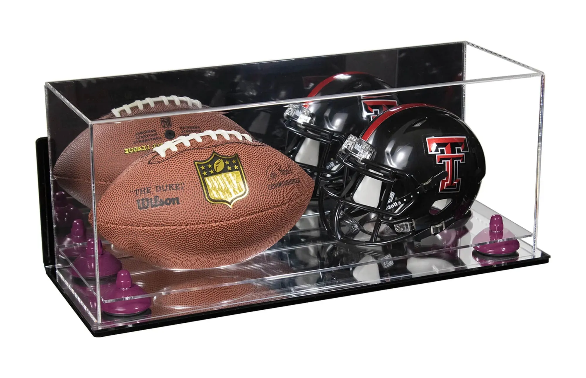 2 Mini Helmet or Mini Football with Mini Helmet Display Case - Mirror  Wall Mounts (B46/V46/A019)