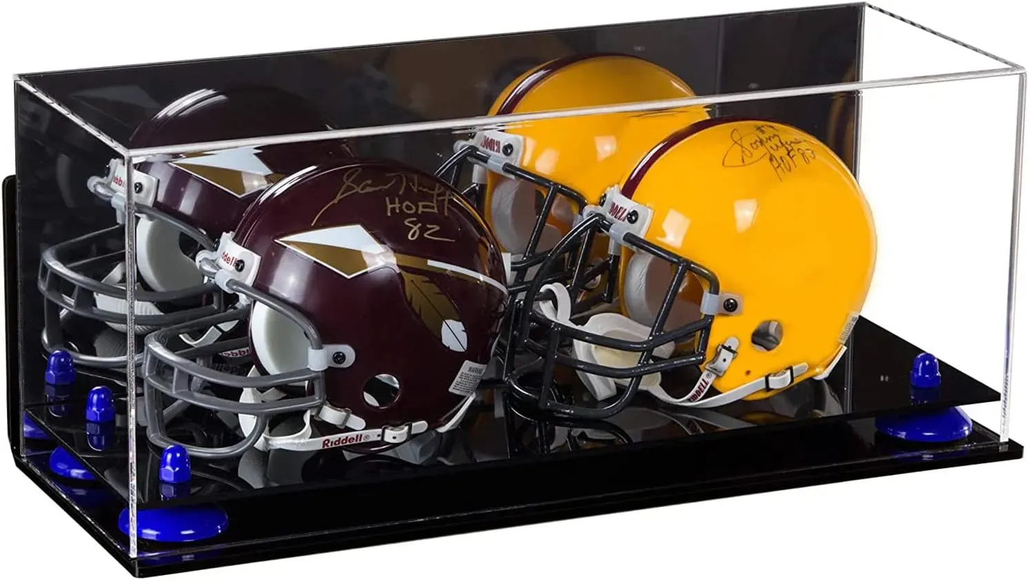 2 Mini Helmet or Mini Football with Mini Helmet Display Case - Mirror  Wall Mounts (B46/V46/A019)