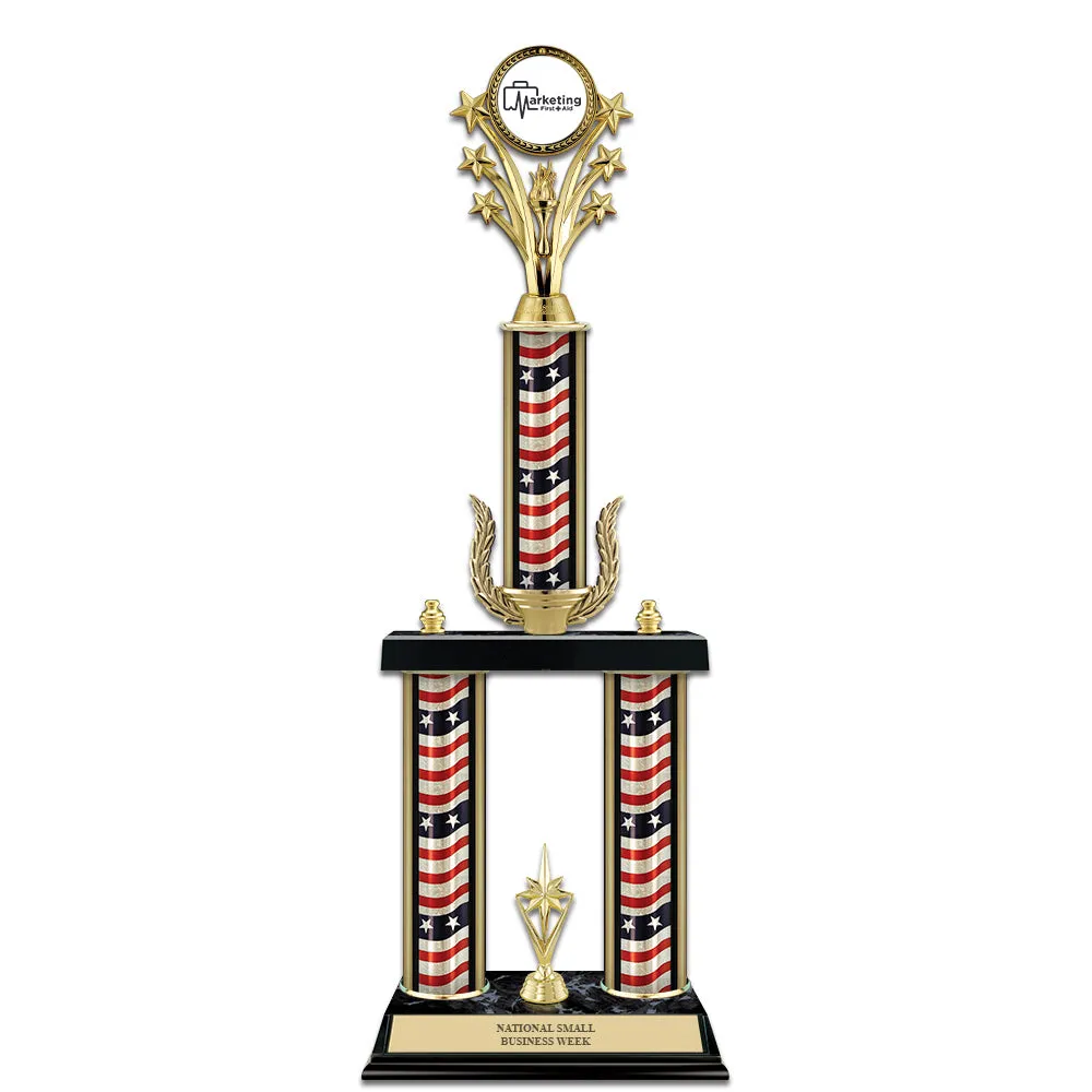 20" Custom 3 Column Award Trophy With Wreath & Insert Top