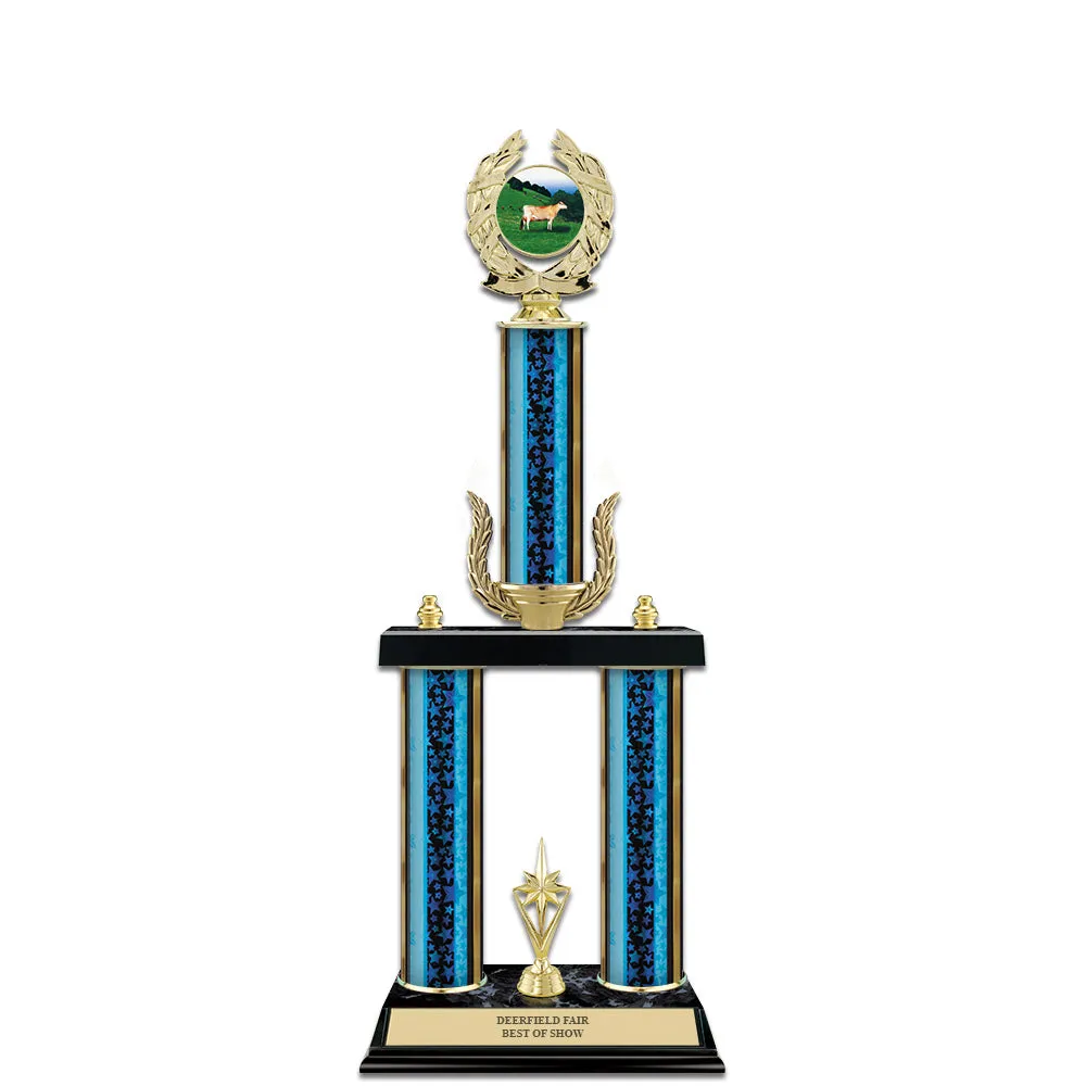 20" Custom 3 Column Award Trophy With Wreath & Insert Top