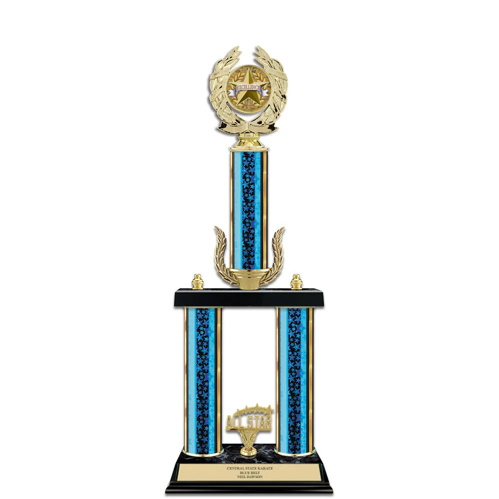 20" Custom 3 Column Award Trophy With Wreath & Insert Top