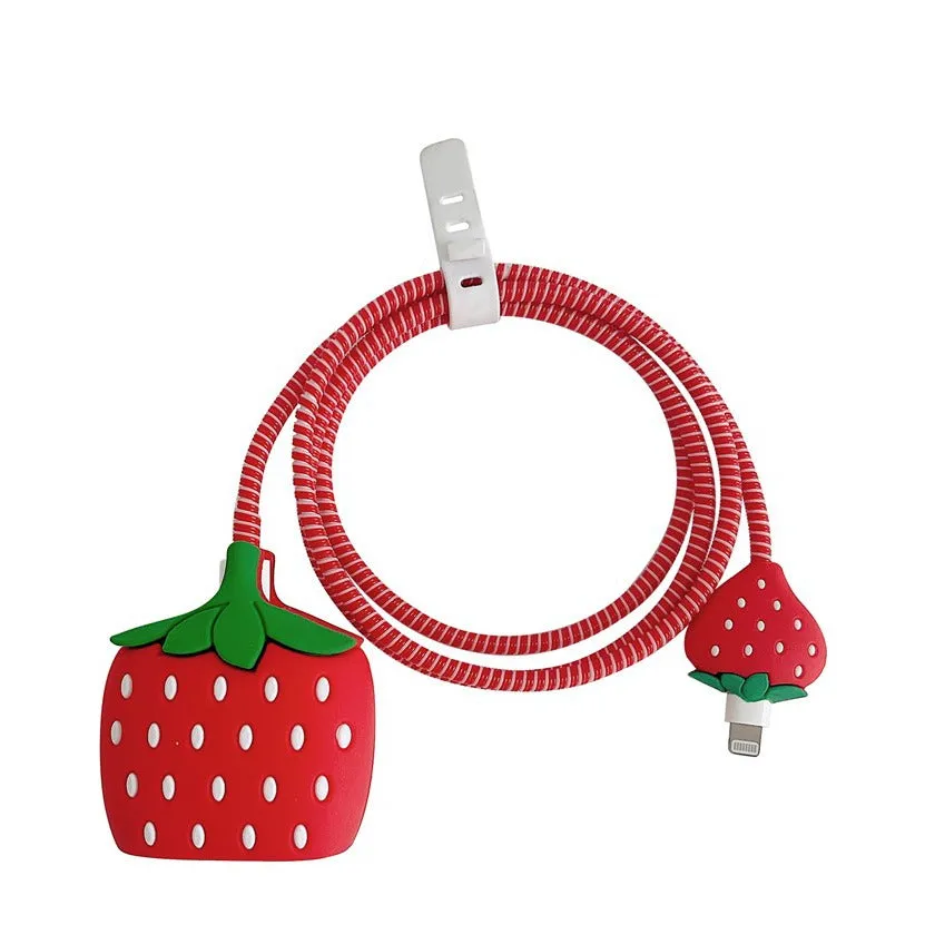 2in1 Lightning cable break protection cable biter   Apple 20W/18W charger protective cover - Strawberry