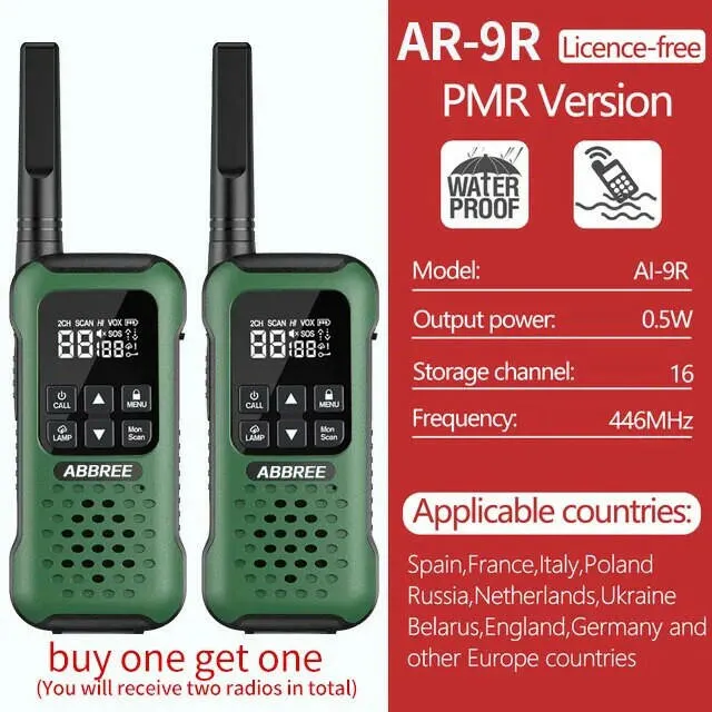 2Pcs ABBREE AR-9R Floating Walkie Talkie IP67 Waterproof Walkie-talkies PMR for Radio Motorola Fishing Kayak Two-way Radio