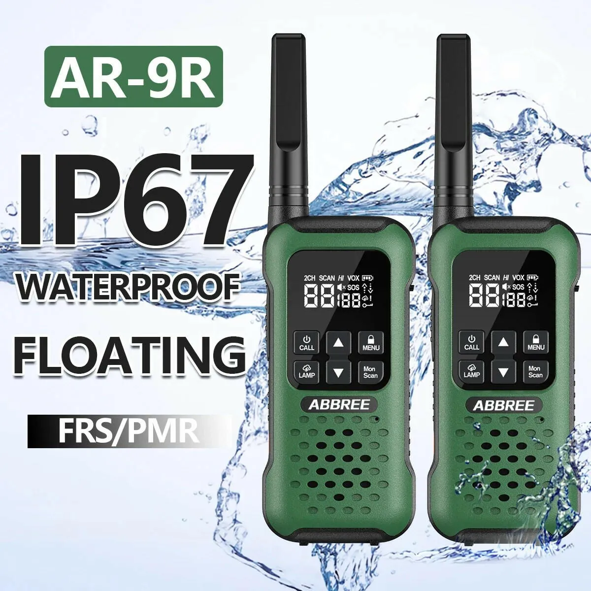 2Pcs ABBREE AR-9R Floating Walkie Talkie IP67 Waterproof Walkie-talkies PMR for Radio Motorola Fishing Kayak Two-way Radio