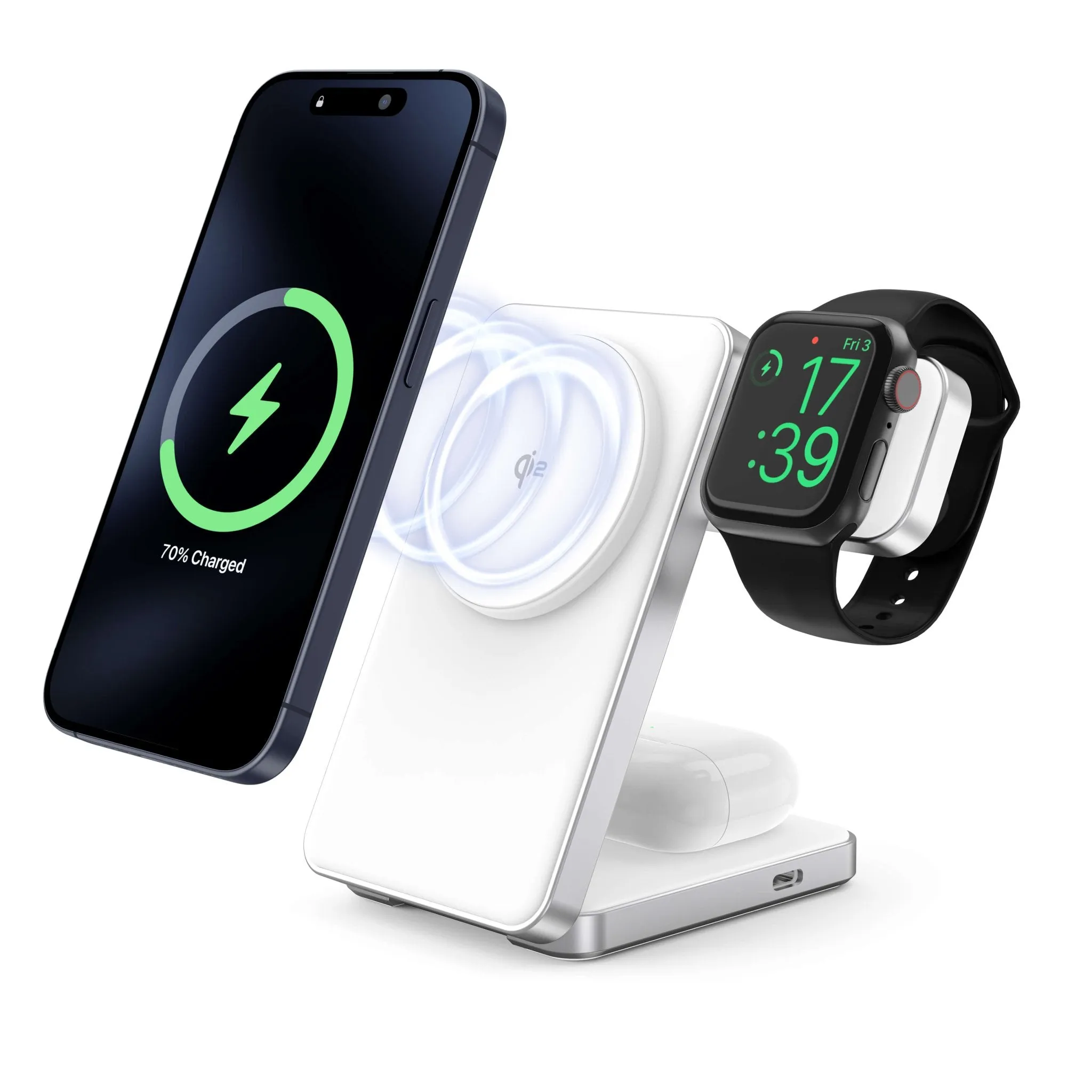 3-in-1 Foldable Qi2 Wireless Charger, White