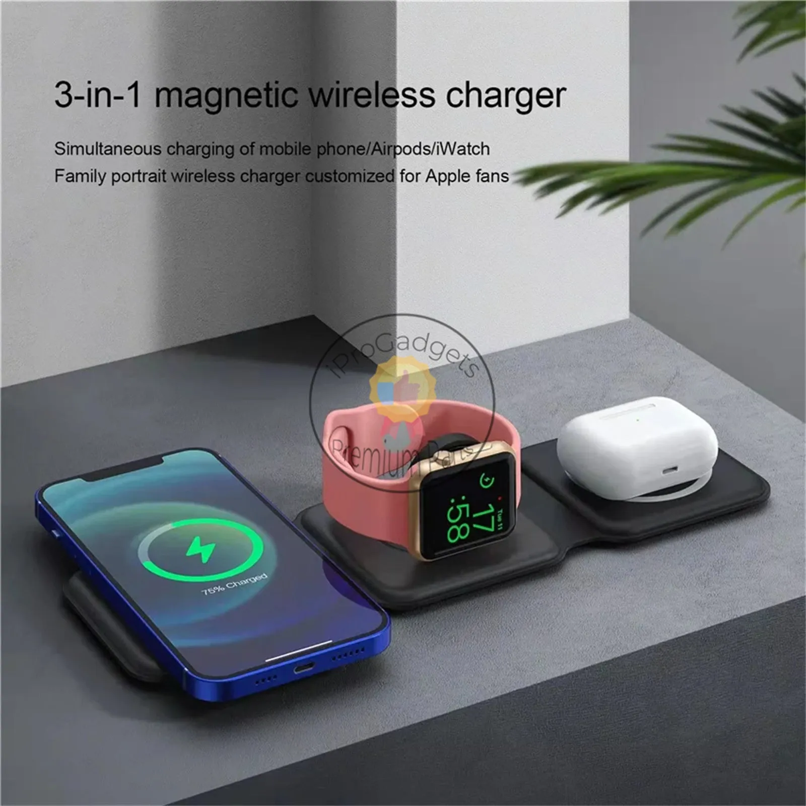 3 in 1 Magnetic Wireless Charger Pad Foldable for iPhone Apple Watch AirPods Fast Charging Dock Station