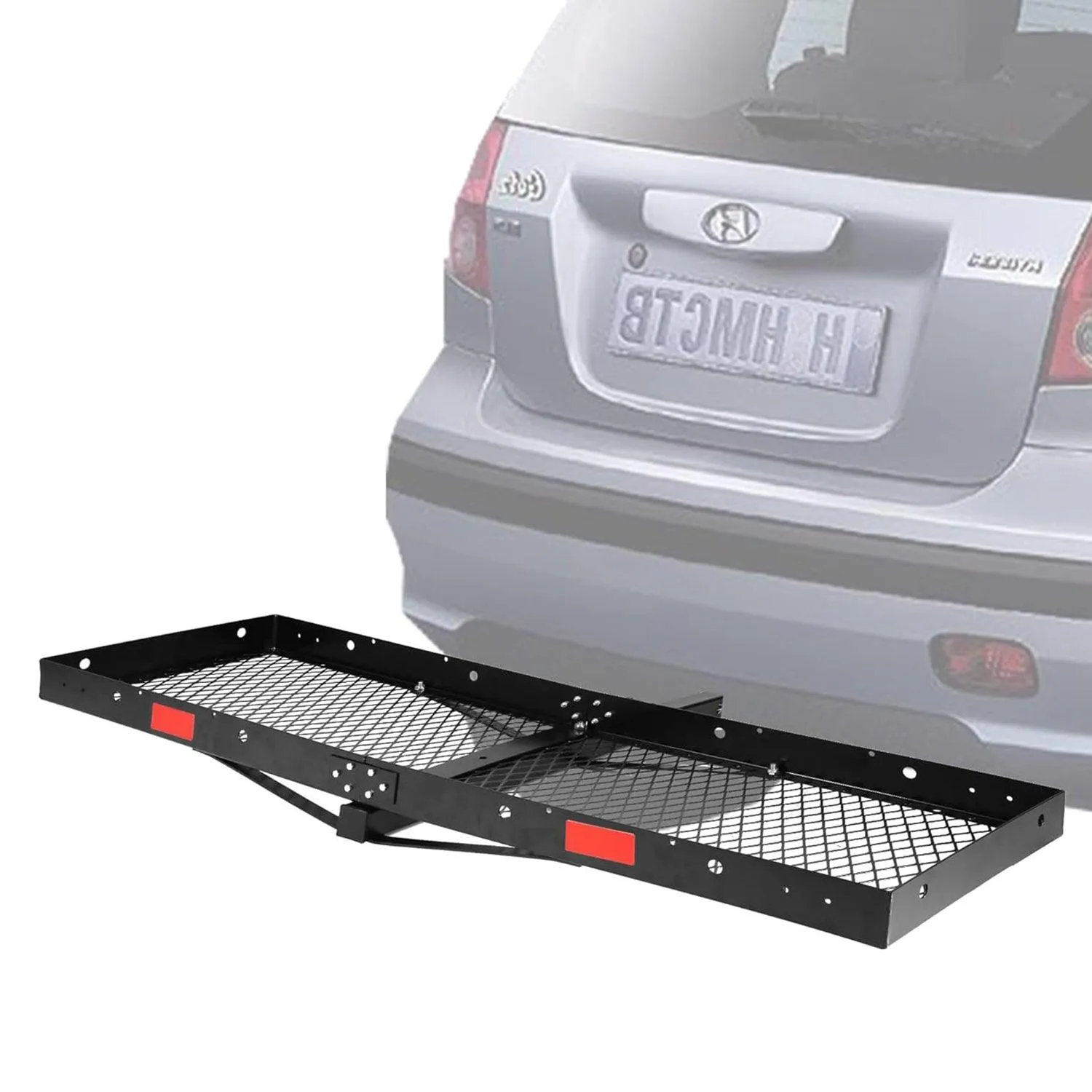 60"x 20"x 3" Hitch Mount Steel Cargo Carrier Basket Folding Cargo Rack with 2" Receiver, Black