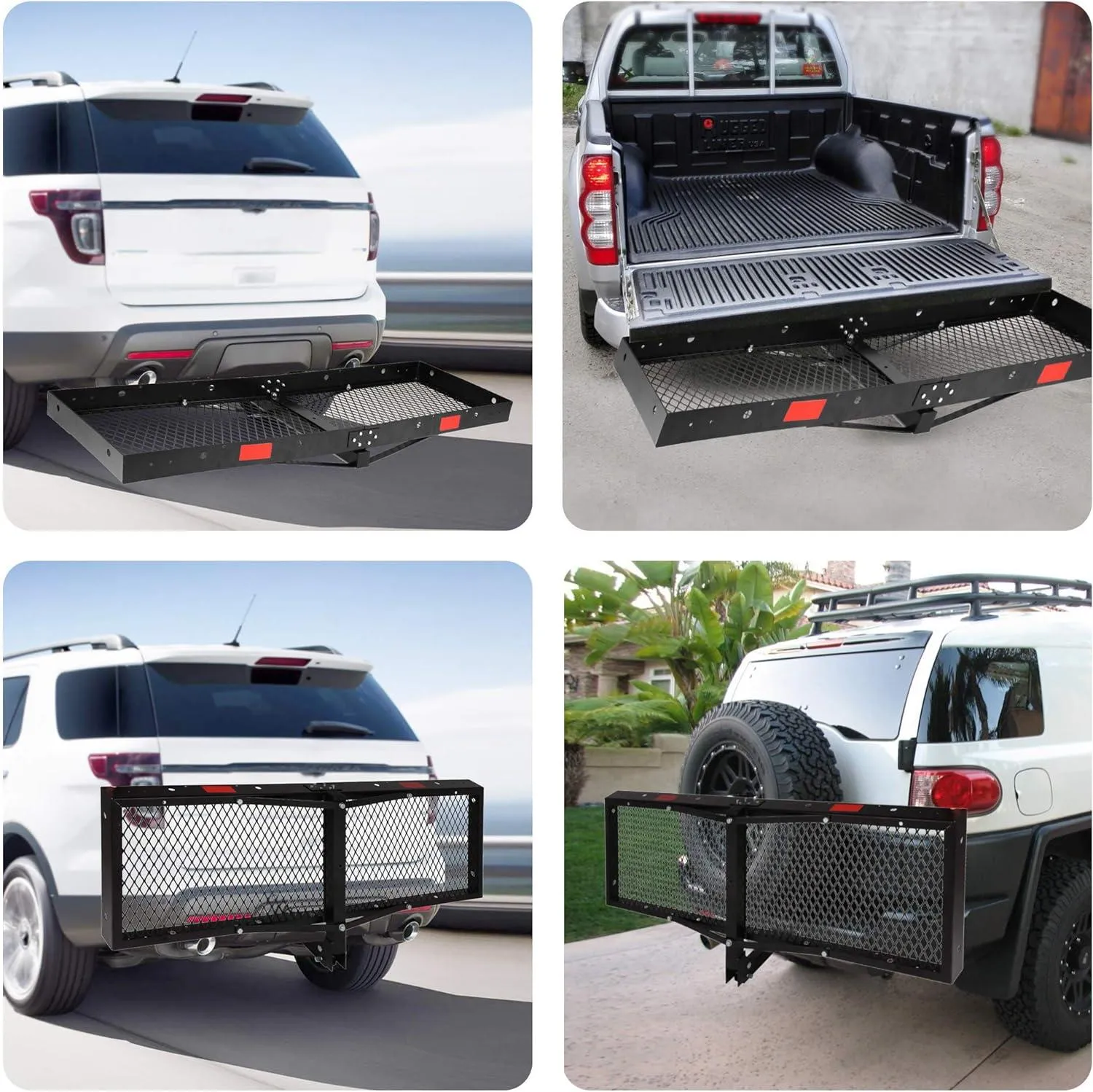 60"x 20"x 3" Hitch Mount Steel Cargo Carrier Basket Folding Cargo Rack with 2" Receiver, Black