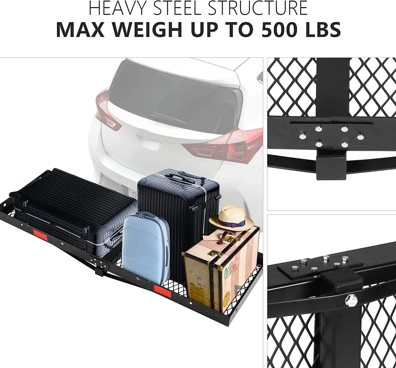 60"x 20"x 3" Hitch Mount Steel Cargo Carrier Basket Folding Cargo Rack with 2" Receiver, Black