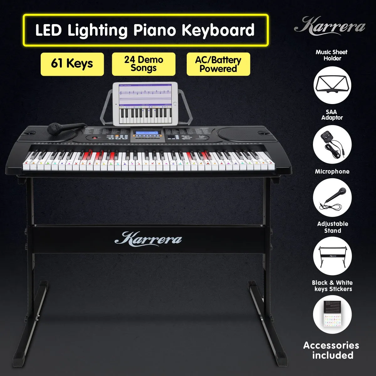 61-Key LED Keyboard with Stand, 255 Timbres & Rhythms