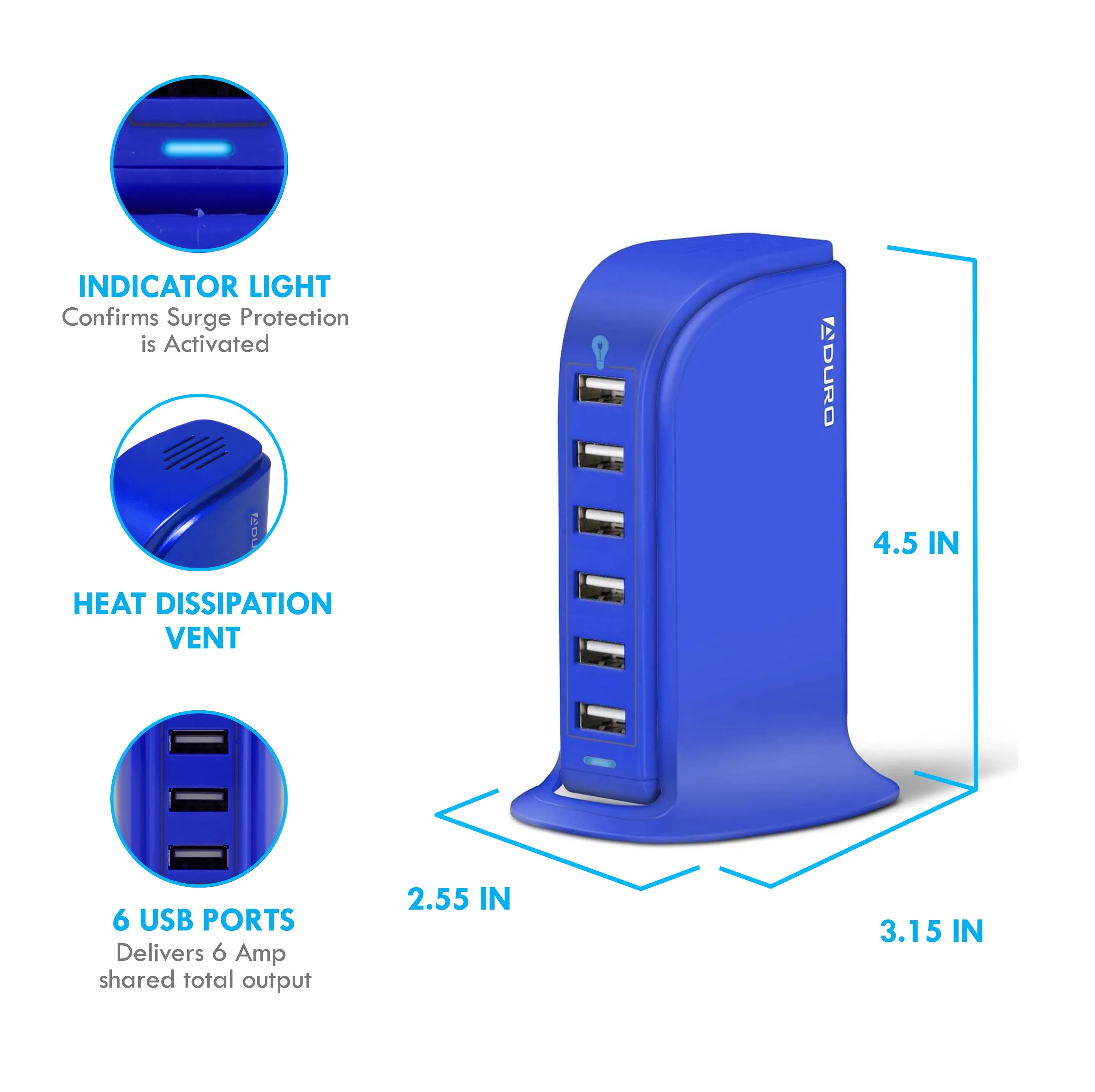 Aduro PowerUp 40W 6 Port Hub USB Charging Station