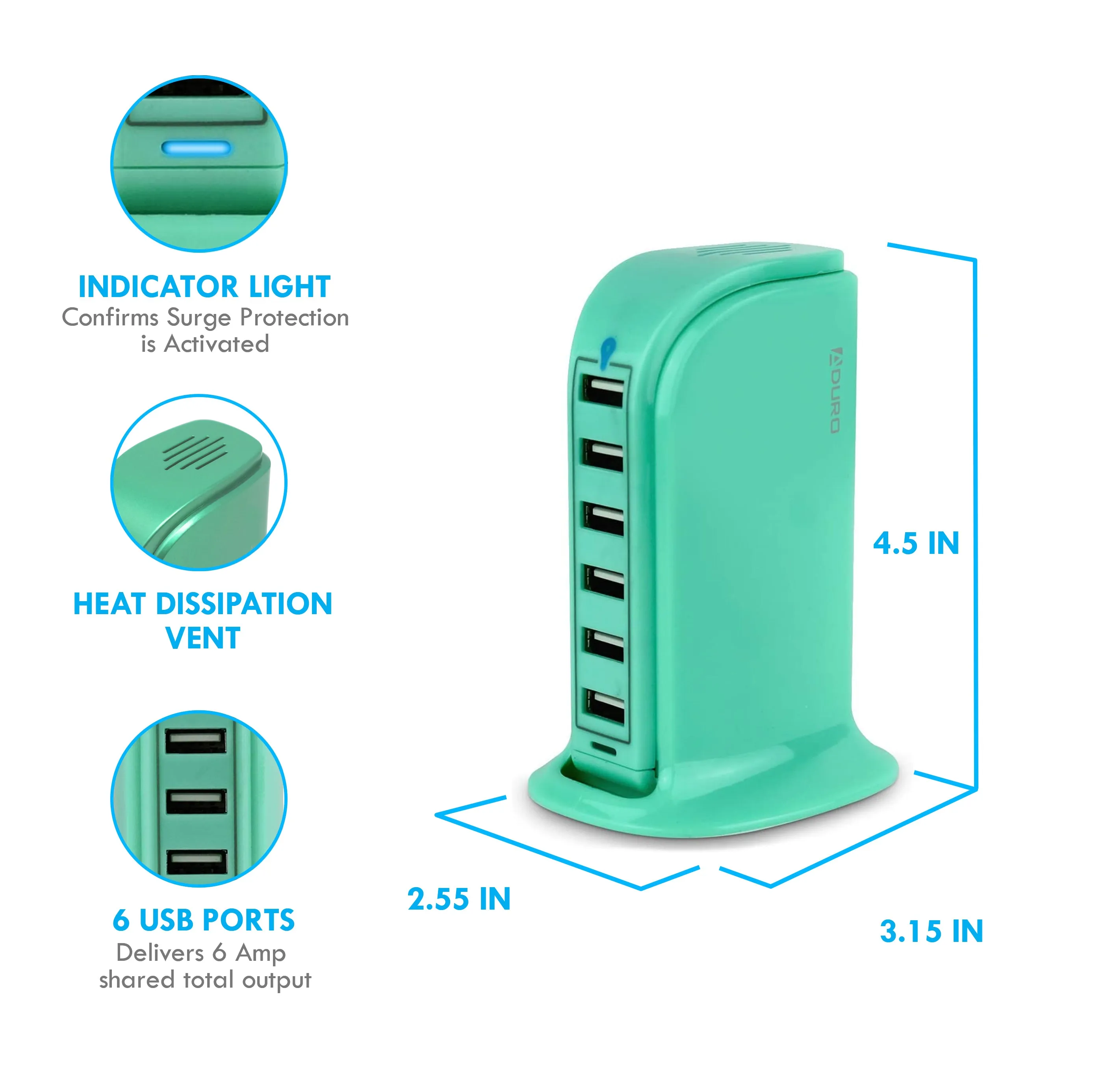 Aduro PowerUp 40W 6 Port Hub USB Charging Station