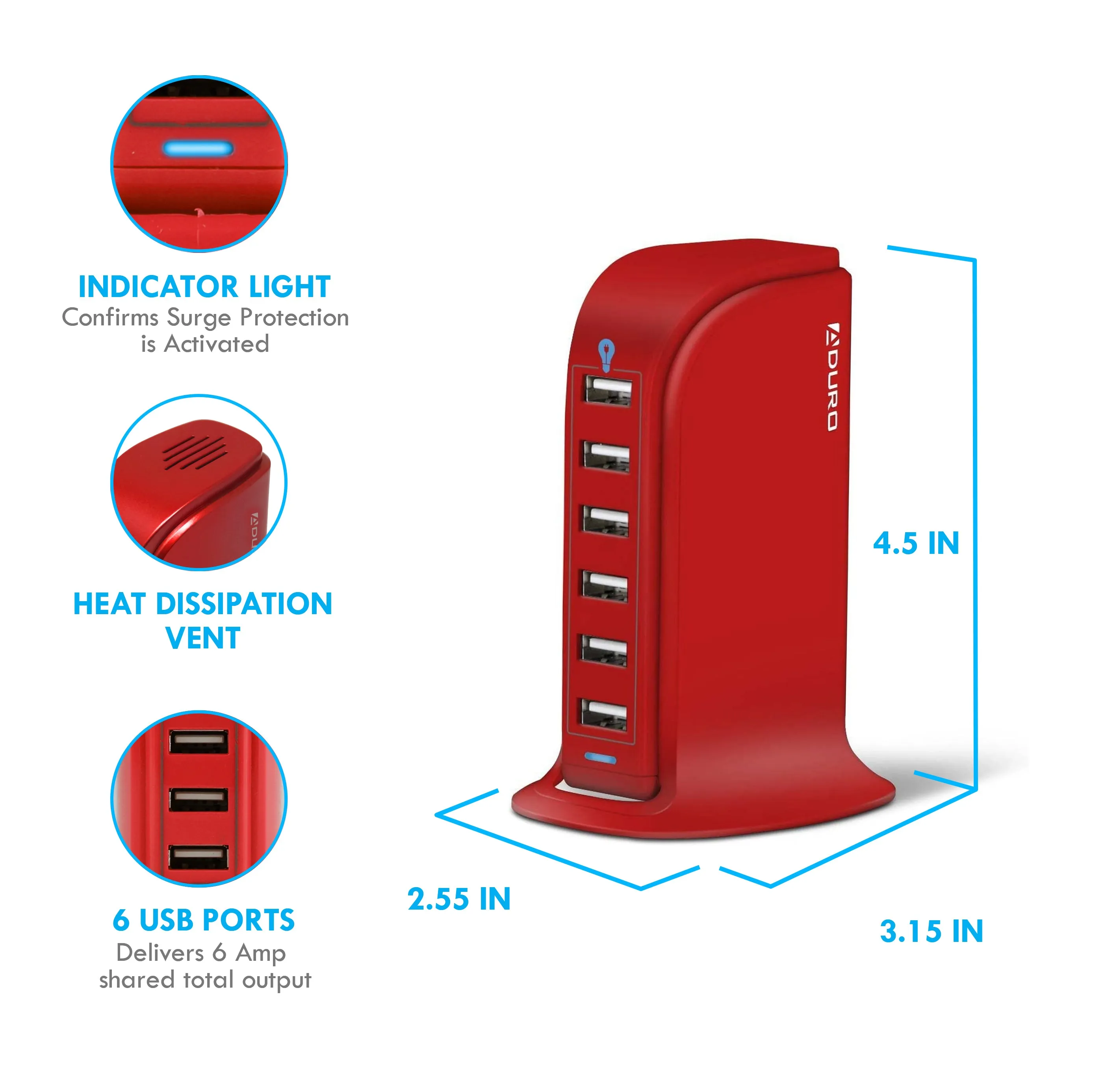 Aduro PowerUp 40W 6 Port Hub USB Charging Station