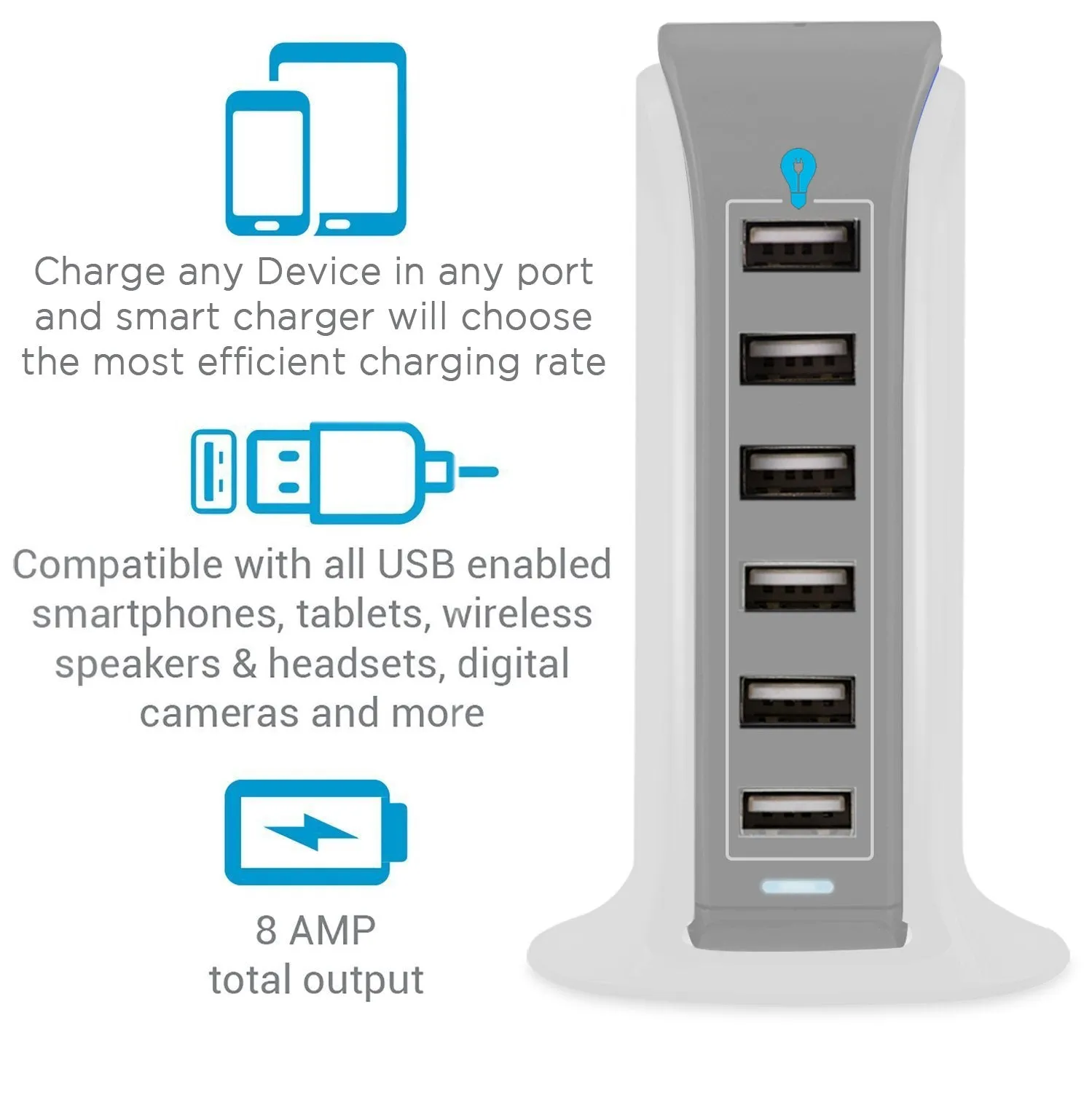 Aduro PowerUp 40W 6 Port Hub USB Charging Station