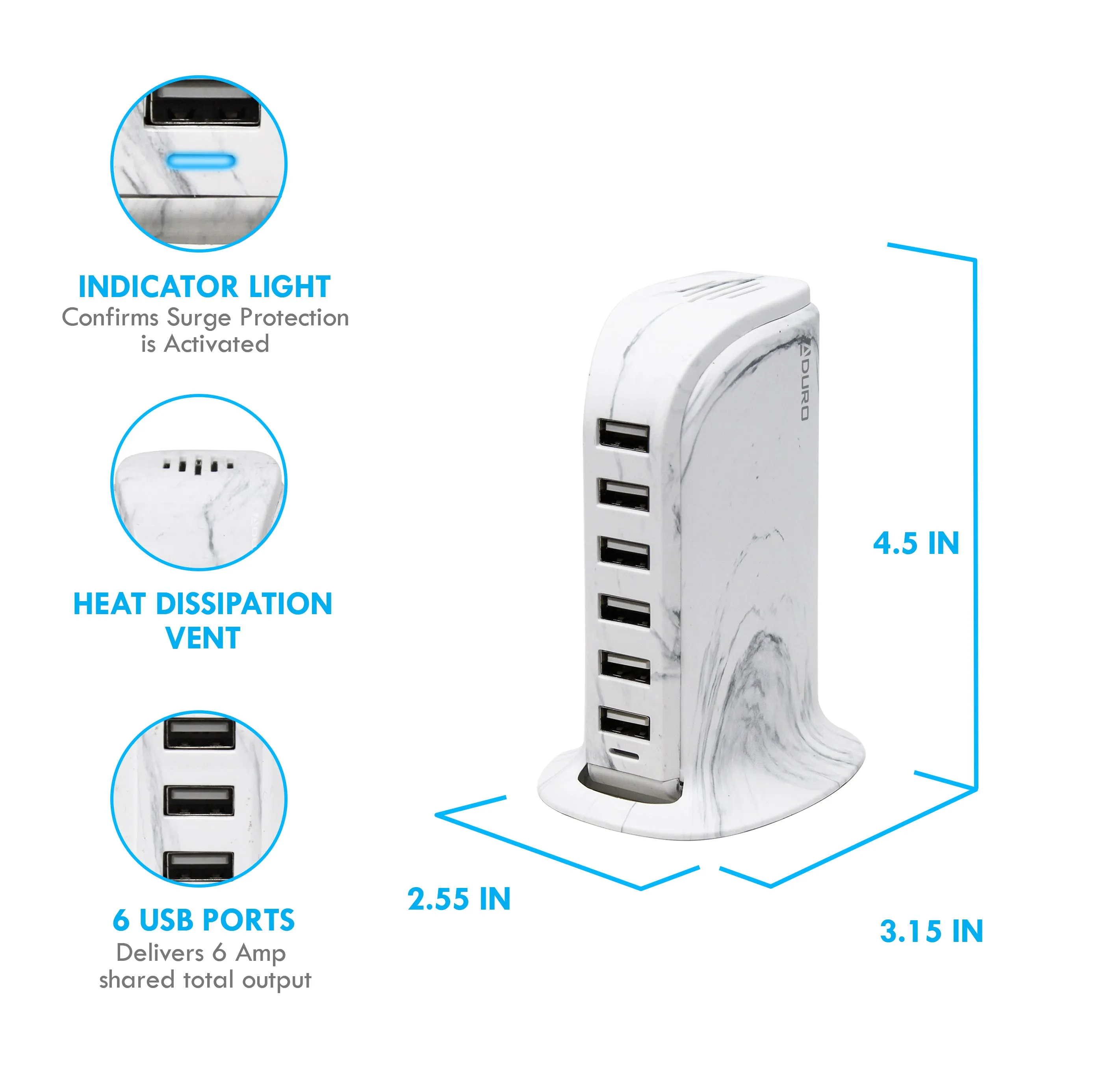 Aduro PowerUp 40W 6 Port Hub USB Charging Station