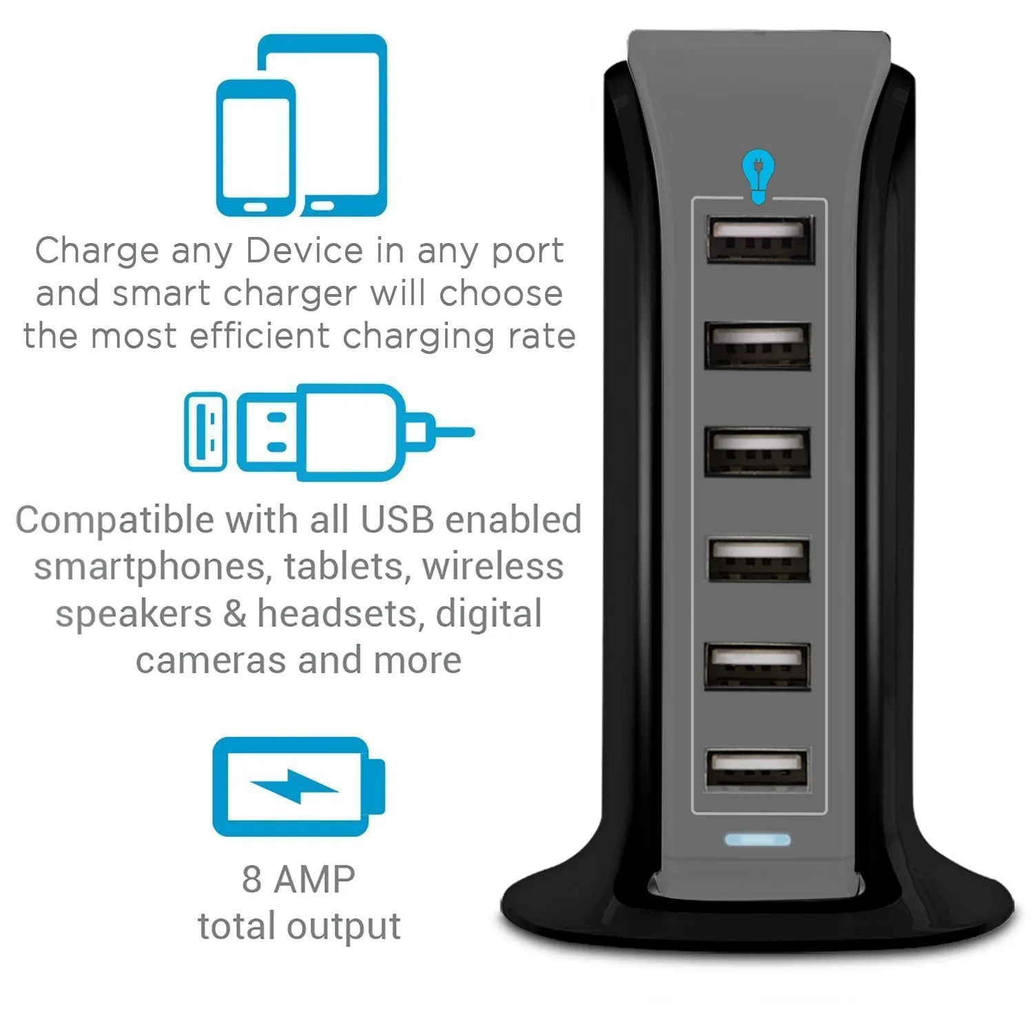 Aduro PowerUp 40W 6 Port Hub USB Charging Station