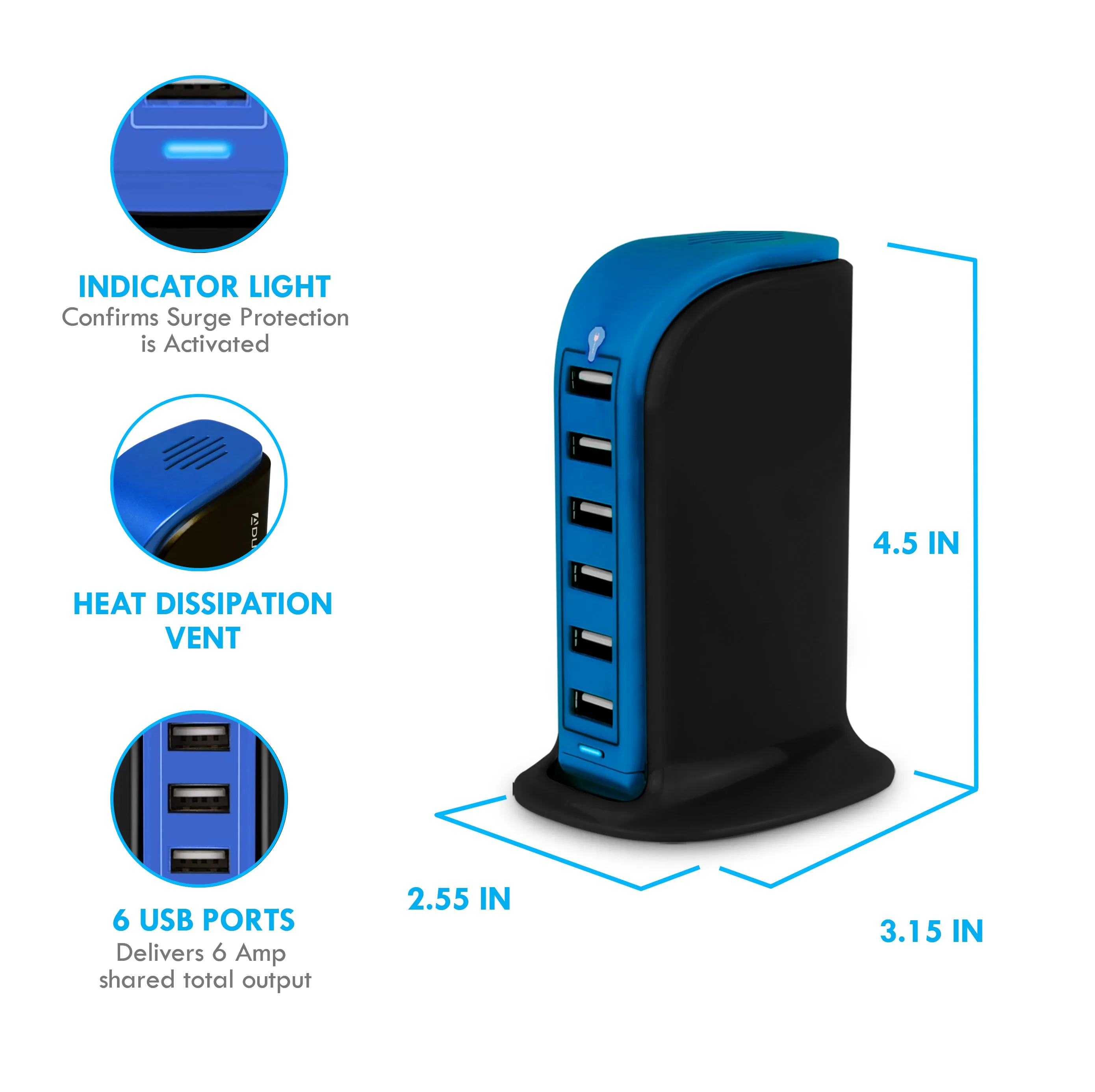 Aduro PowerUp 40W 6 Port Hub USB Charging Station