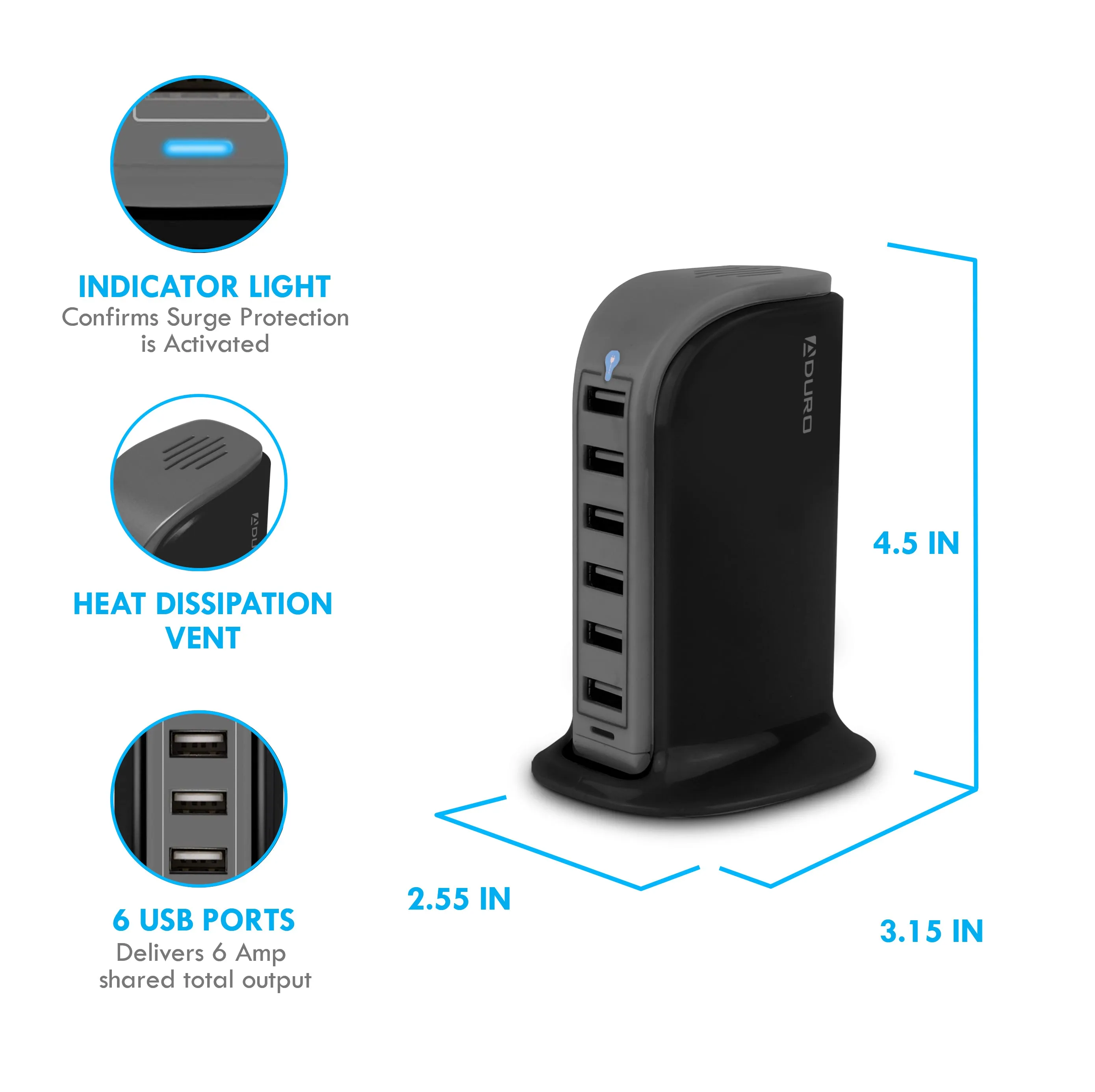 Aduro PowerUp 40W 6 Port Hub USB Charging Station