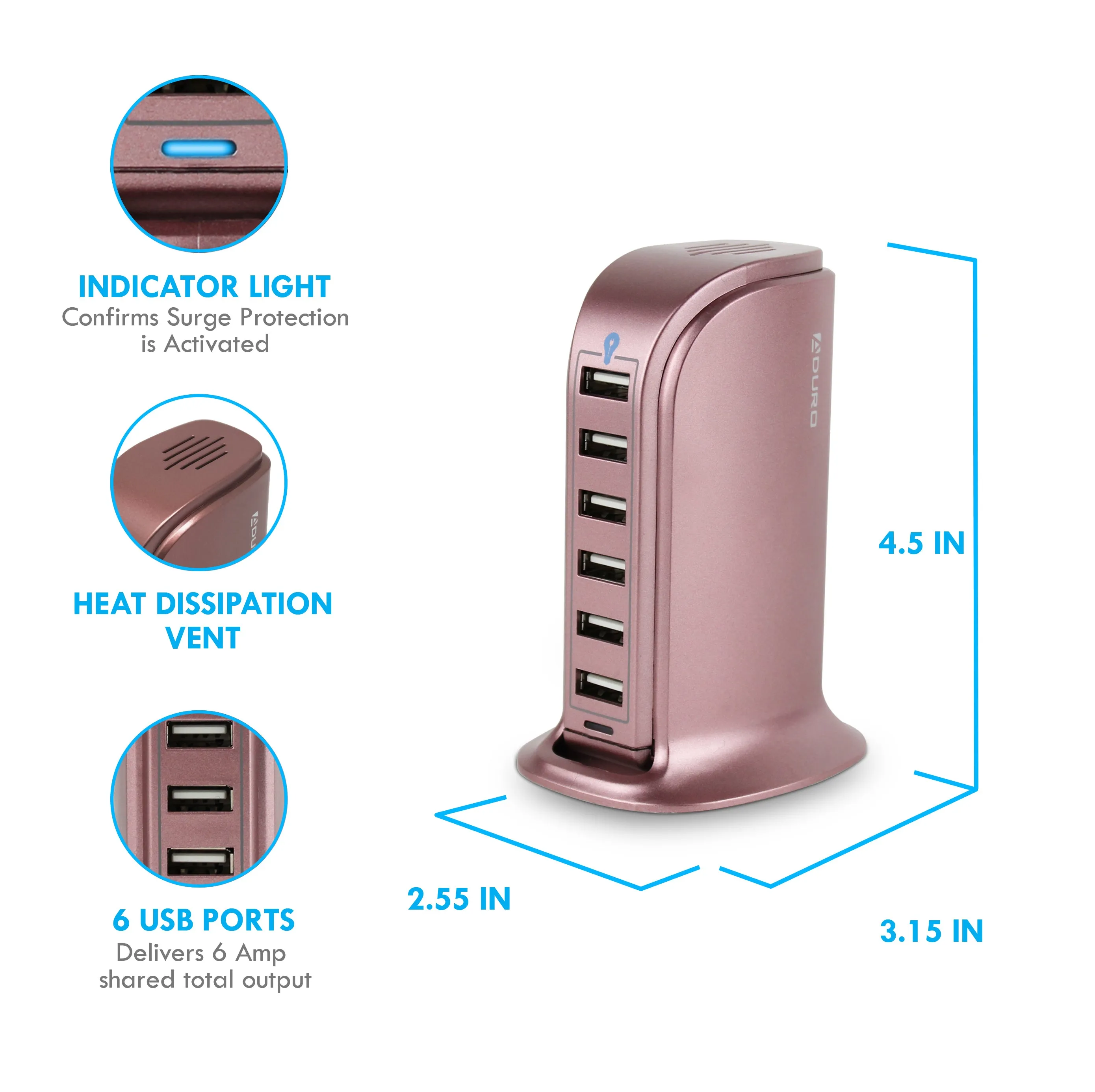 Aduro PowerUp 40W 6 Port Hub USB Charging Station