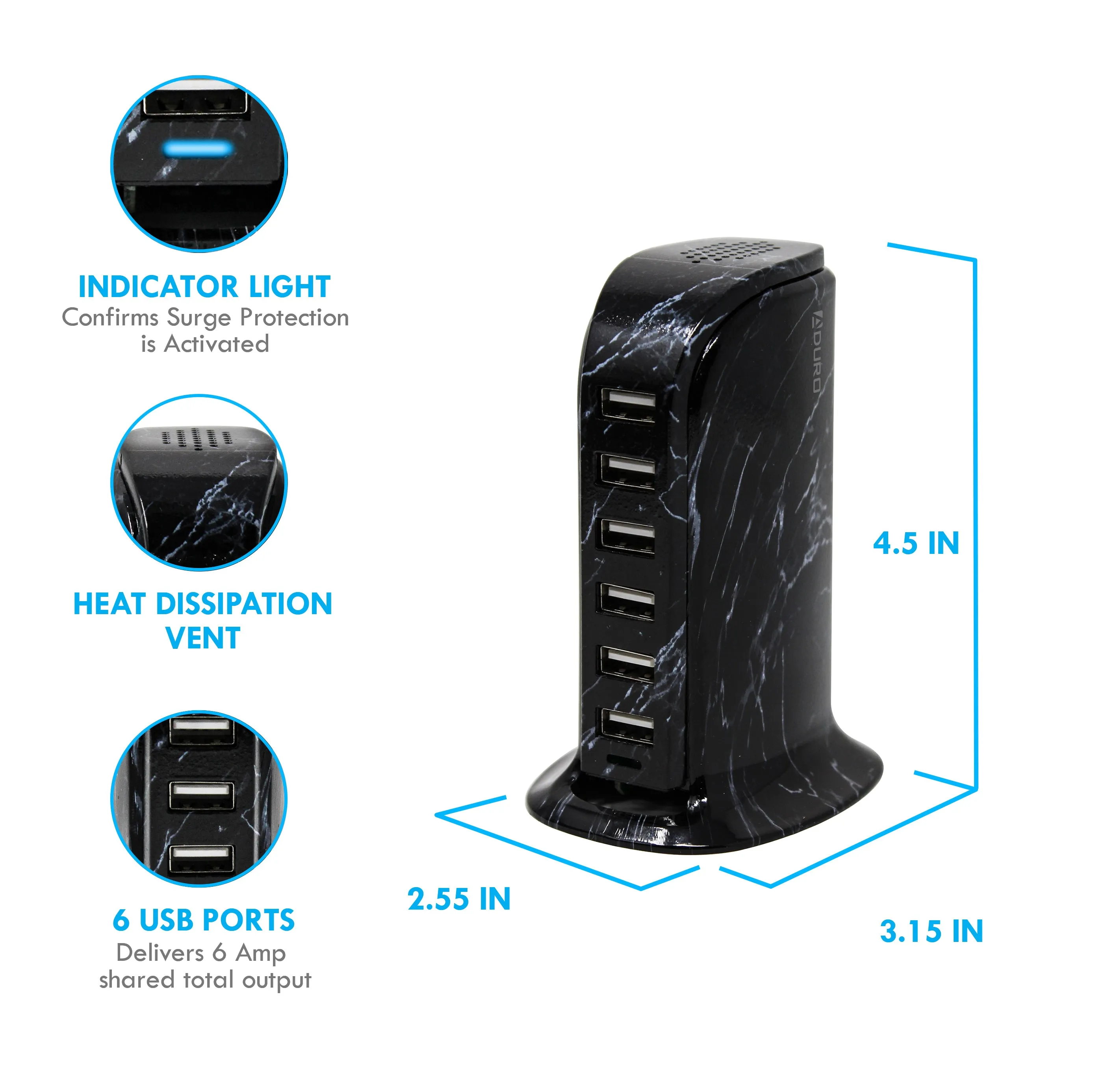 Aduro PowerUp 40W 6 Port Hub USB Charging Station