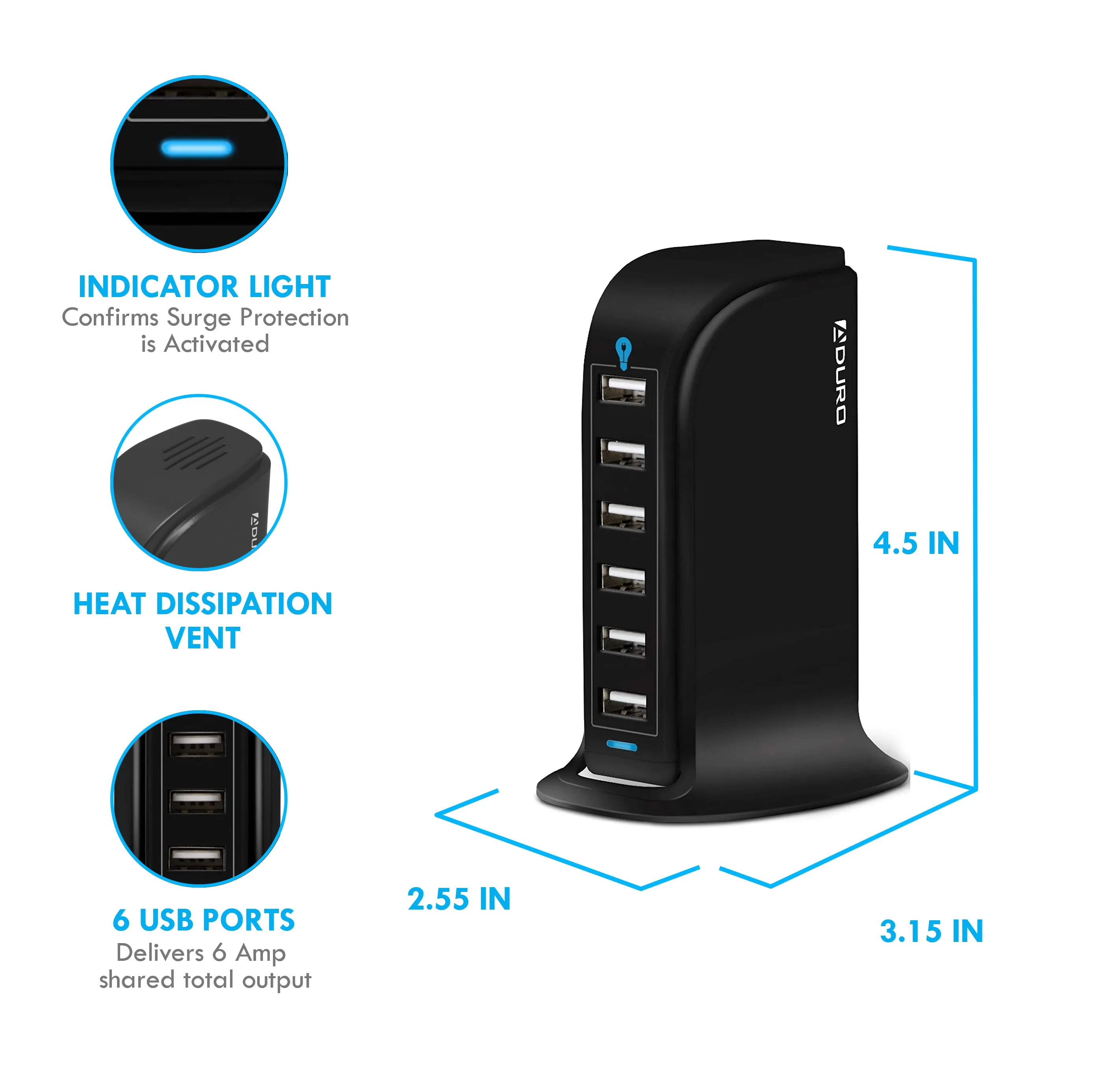 Aduro PowerUp 40W 6 Port Hub USB Charging Station