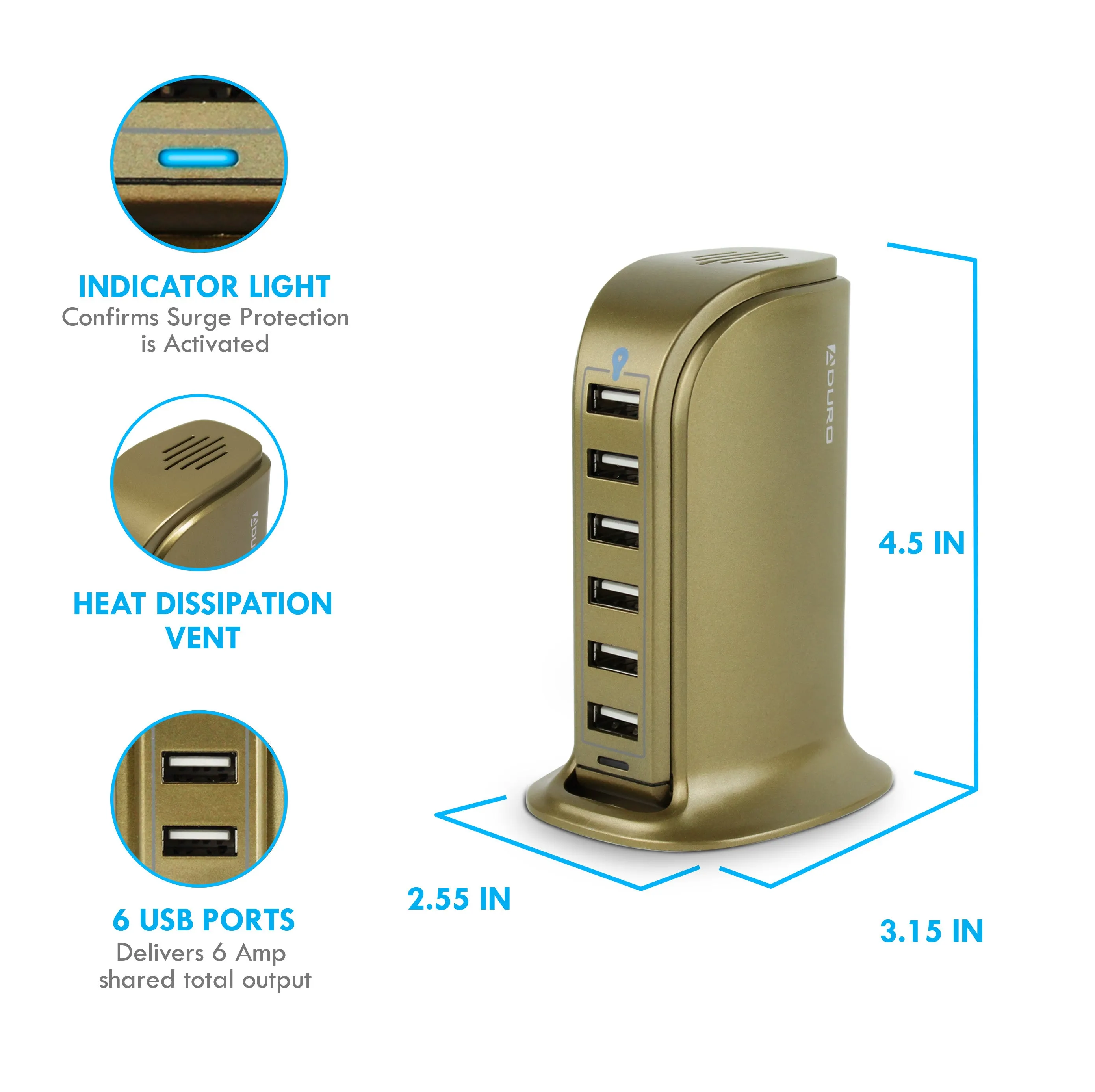 Aduro PowerUp 40W 6 Port Hub USB Charging Station