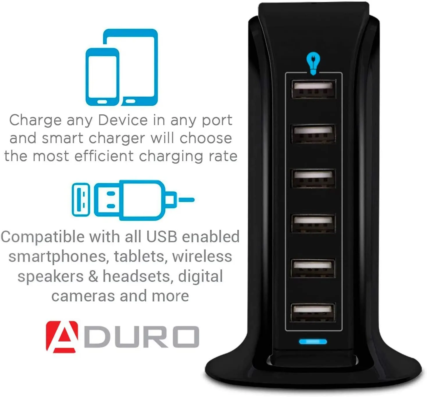 Aduro PowerUp 40W 6 Port Hub USB Charging Station