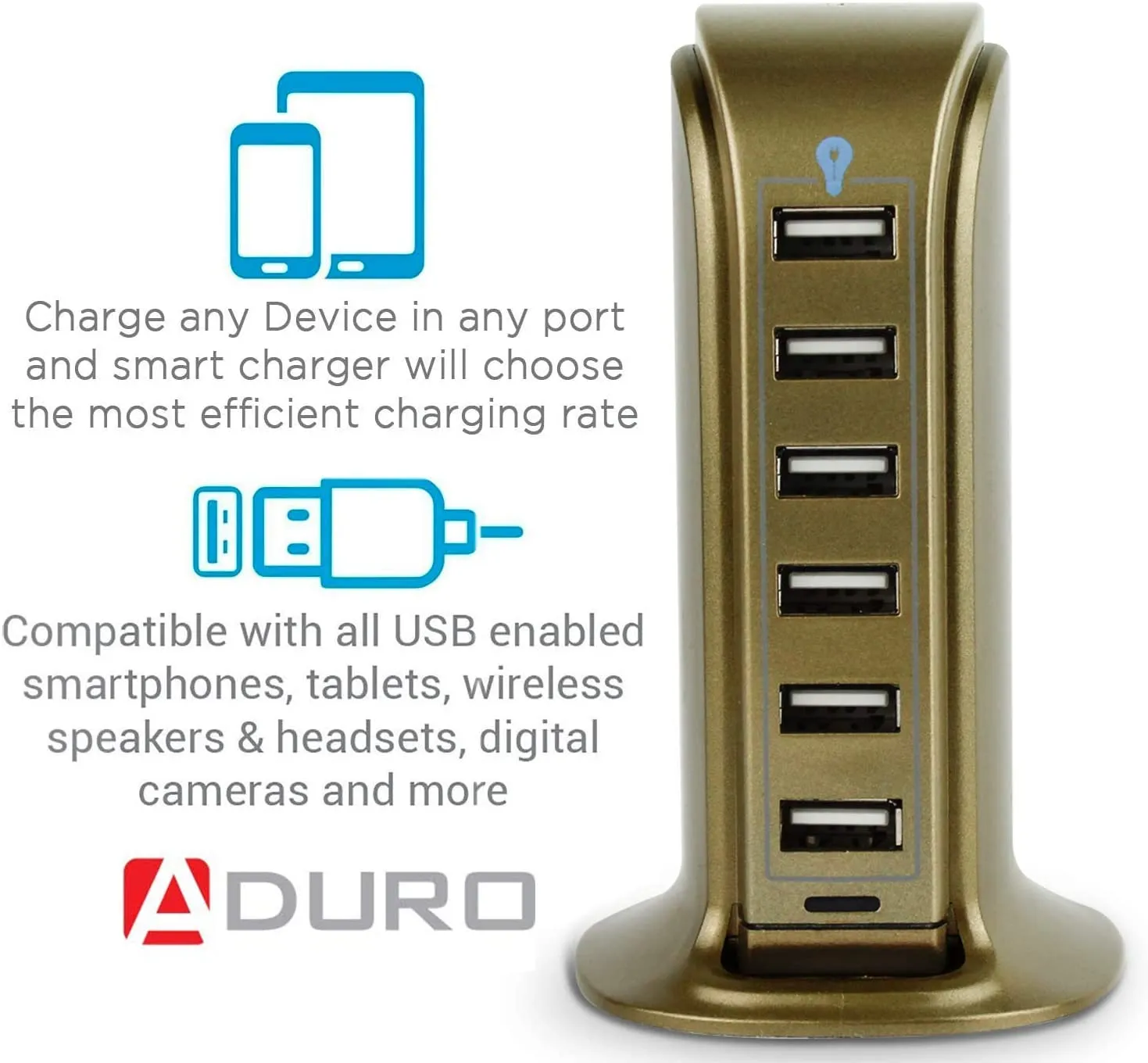 Aduro PowerUp 40W 6 Port Hub USB Charging Station