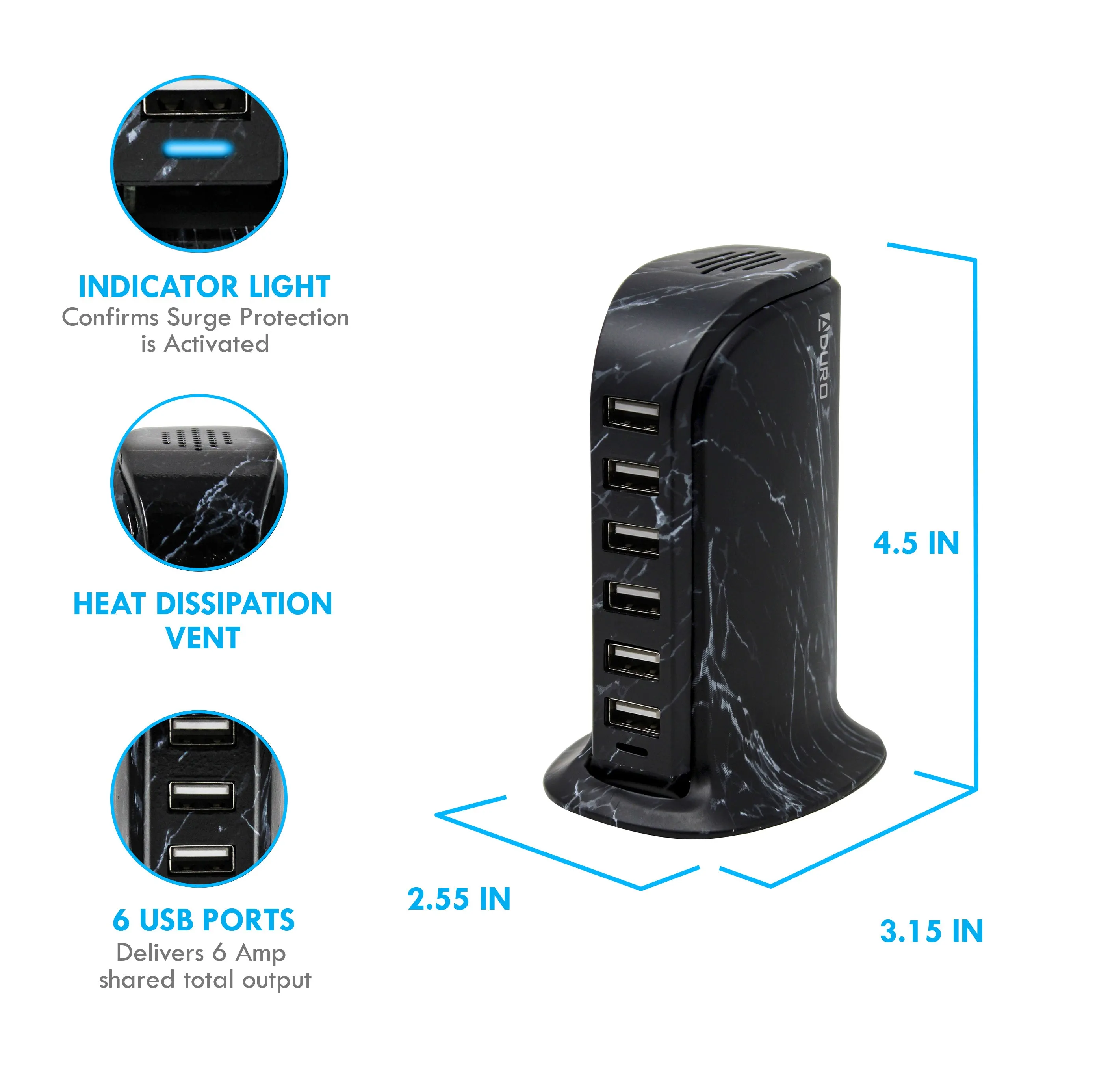 Aduro PowerUp 40W 6 Port Hub USB Charging Station