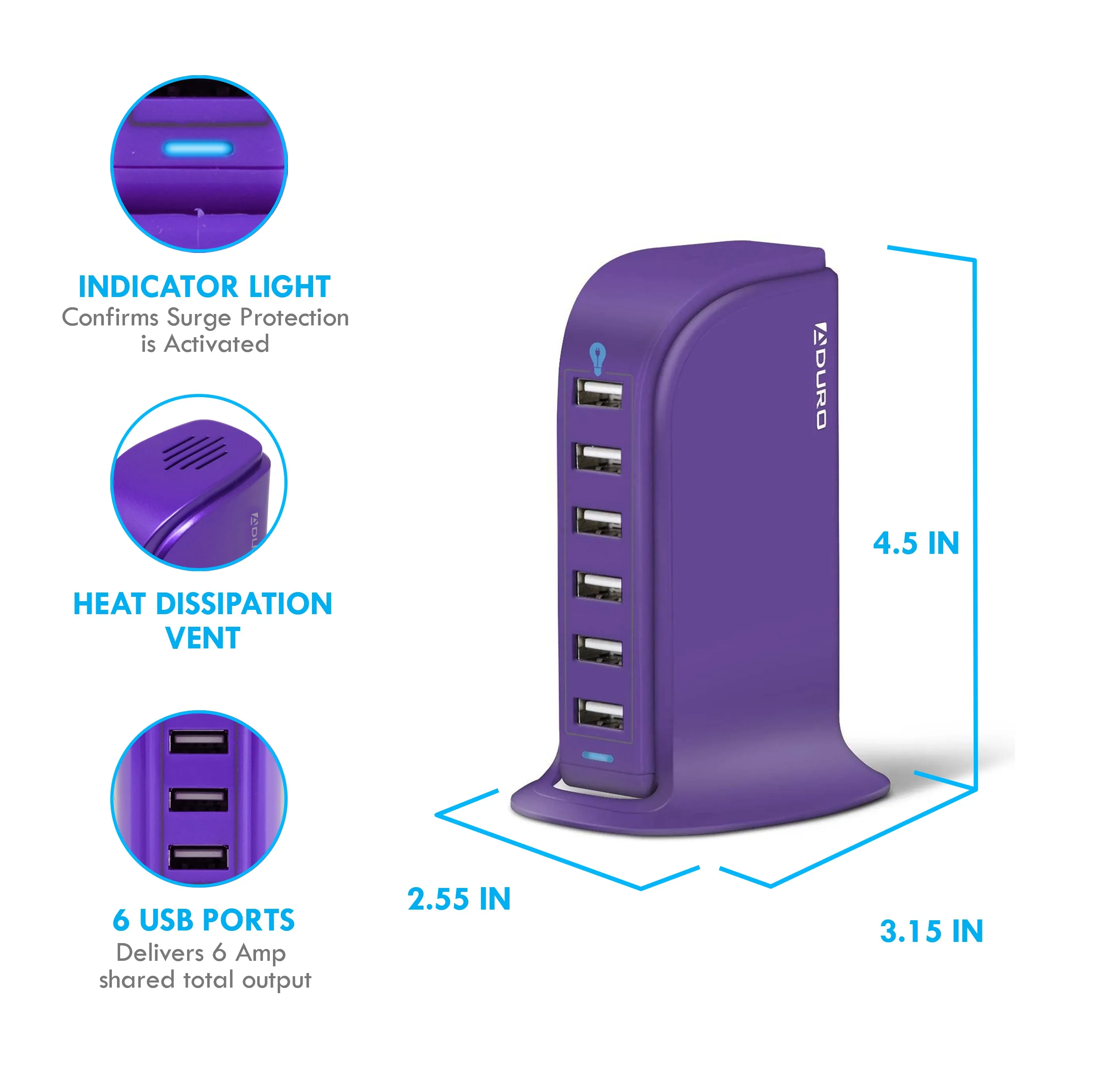 Aduro PowerUp 40W 6 Port Hub USB Charging Station