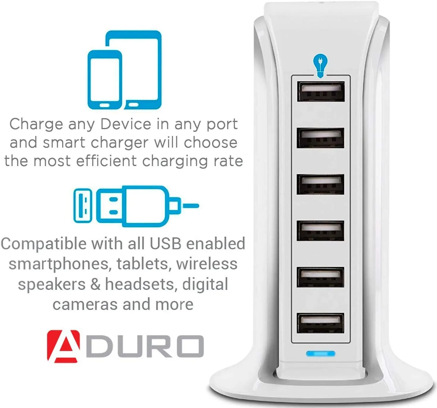 Aduro PowerUp 40W 6 Port Hub USB Charging Station