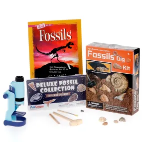 AmScope Kid's Fossil Adventurer Series featuring 60X-120X Portable LED Handheld Microscope, Fossil Dig Kit, 18-Piece Premium Fossil Specimens and more