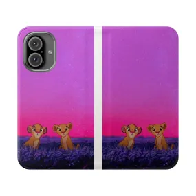 Animated Lion King-Inspired Simba & Nala Flip Cover Phone Case