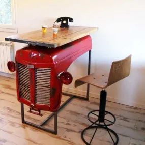 Antique Rustic Automobile Furniture - Solid Wooden Top Tractor Coffee Table