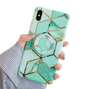 Anymob iPhone Mint Green Holder Stand Case Back Cover Marble Art Silicone Phone Cover