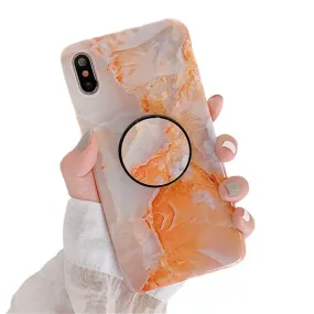 Anymob iPhone Orange Holder Stand Case Back Cover Marble Art Silicone Phone Cover