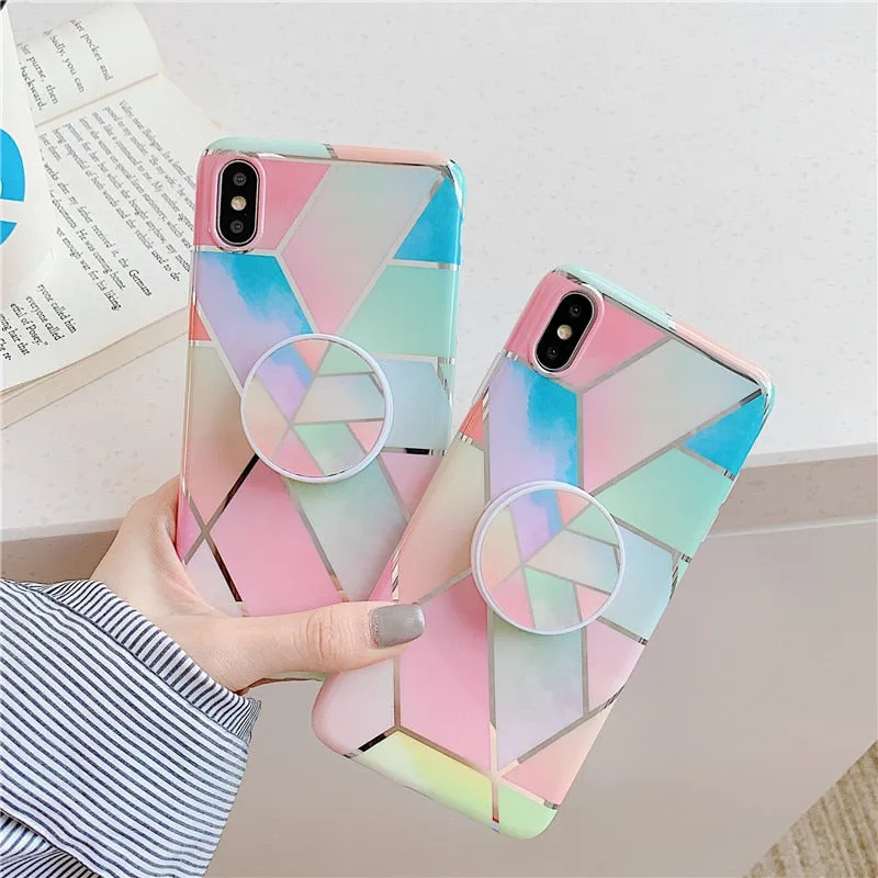 Anymob iPhone Peachy Holder Stand Case Back Cover Marble Art Silicone Phone Cover