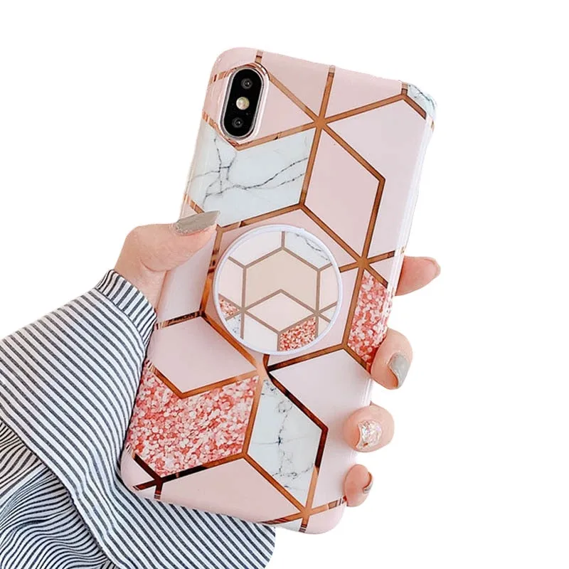 Anymob iPhone Peachy Holder Stand Case Back Cover Marble Art Silicone Phone Cover