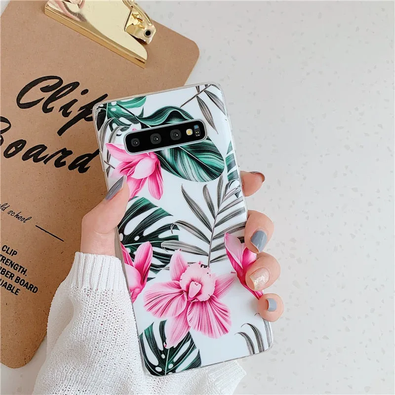 Anymob Samsung Case Purple Art Leaf Flower Silicon Without Holder Stand Phone Cover